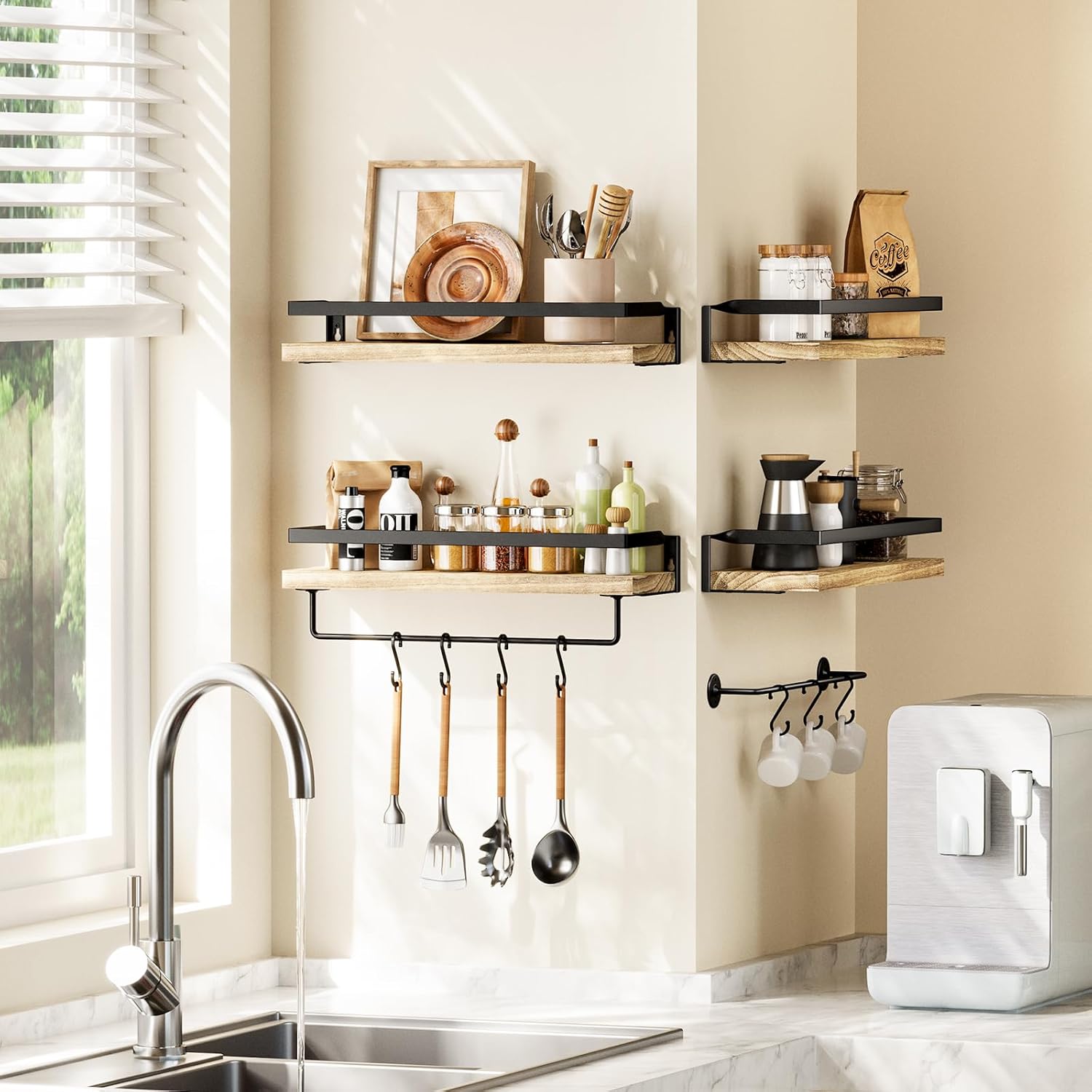 AMADA Bathroom Shelves Set of 2 with Towel Bar