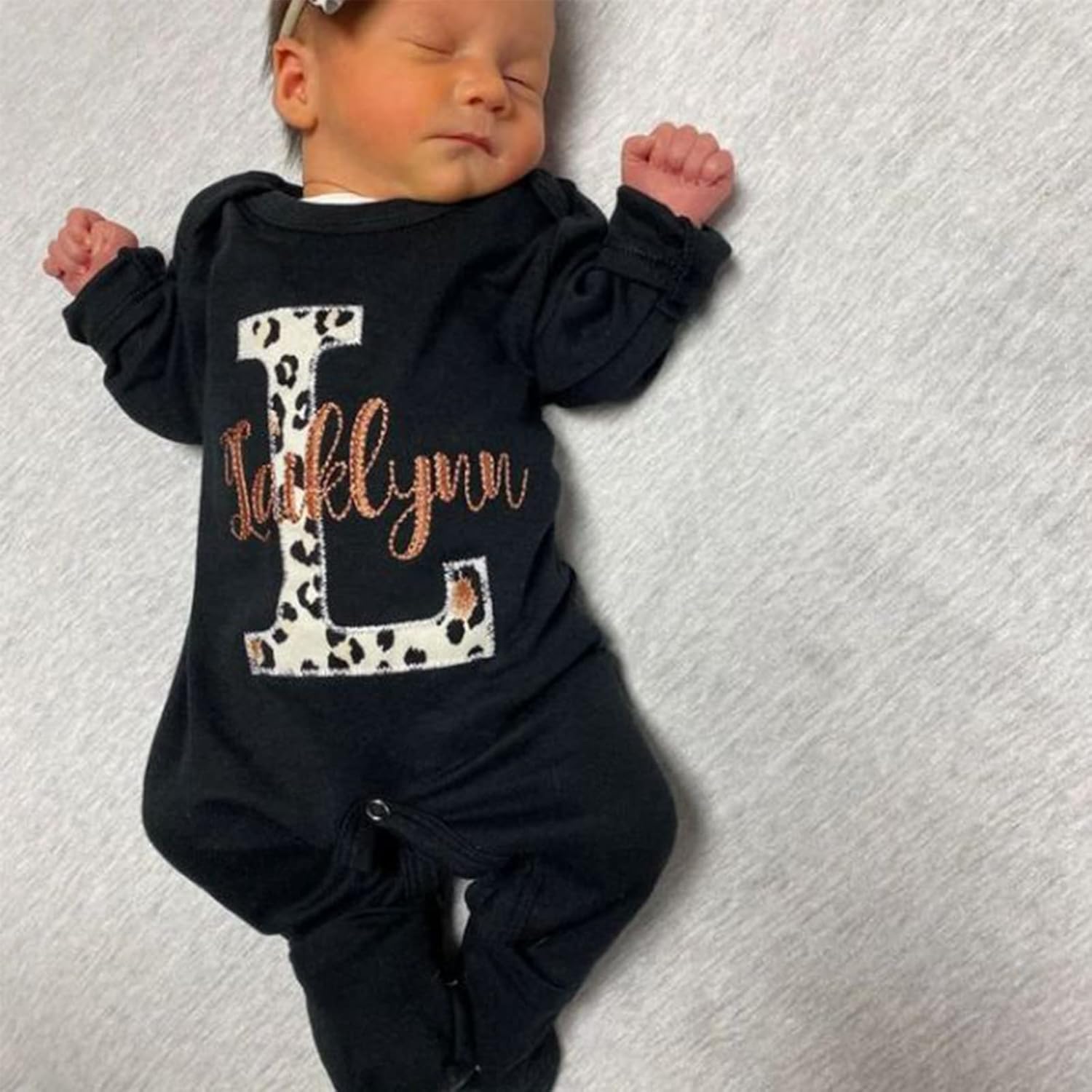 Adorable Personalized Leopard Romper and Turban Set for Baby Girls