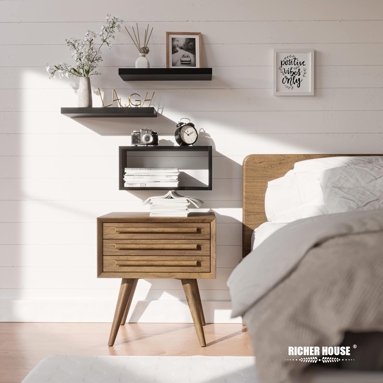 RICHER HOUSE 3 Piece Black Floating Shelves Set