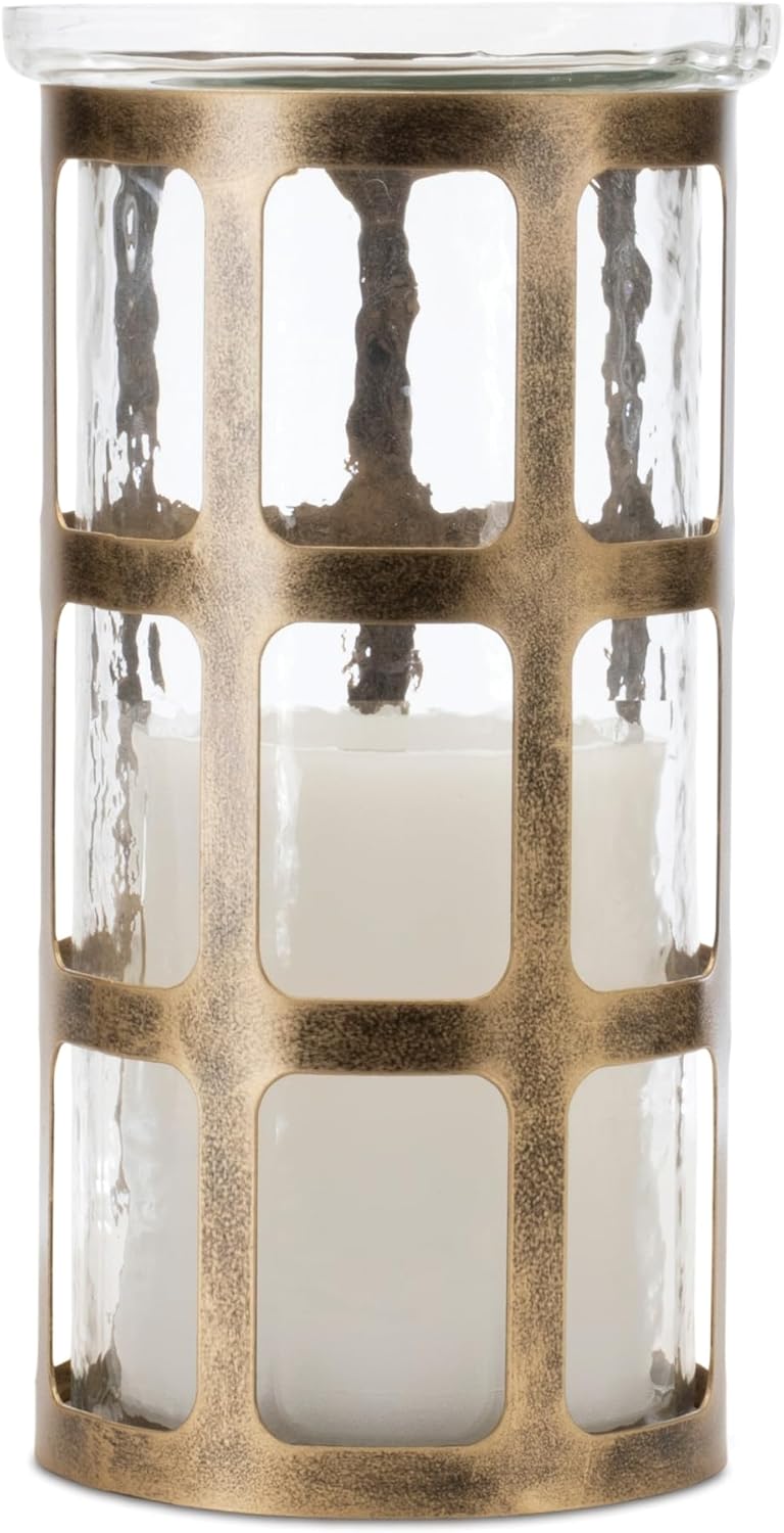 Melrose Wavy Glass Candle Holder with Gold Frame - 10 Inch