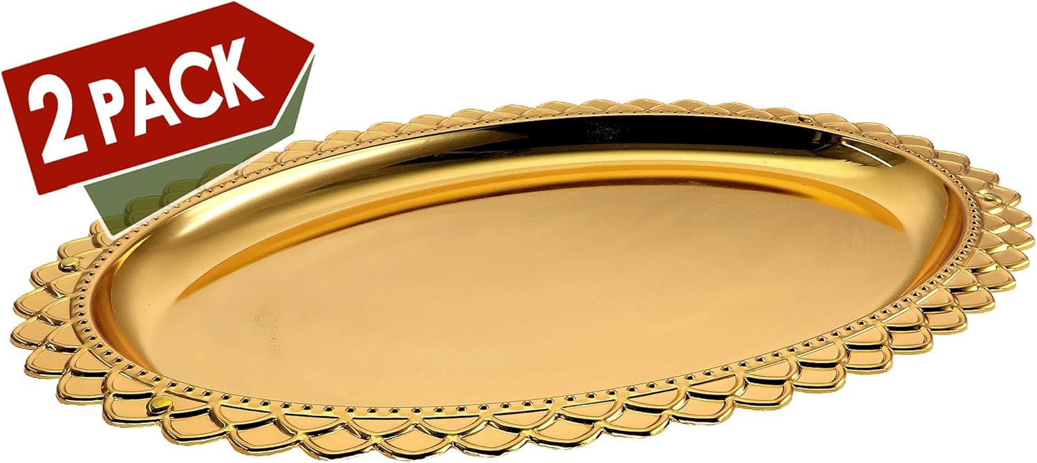 Pack of 2 171x125 Inch Oval Gold Plated Serving Trays