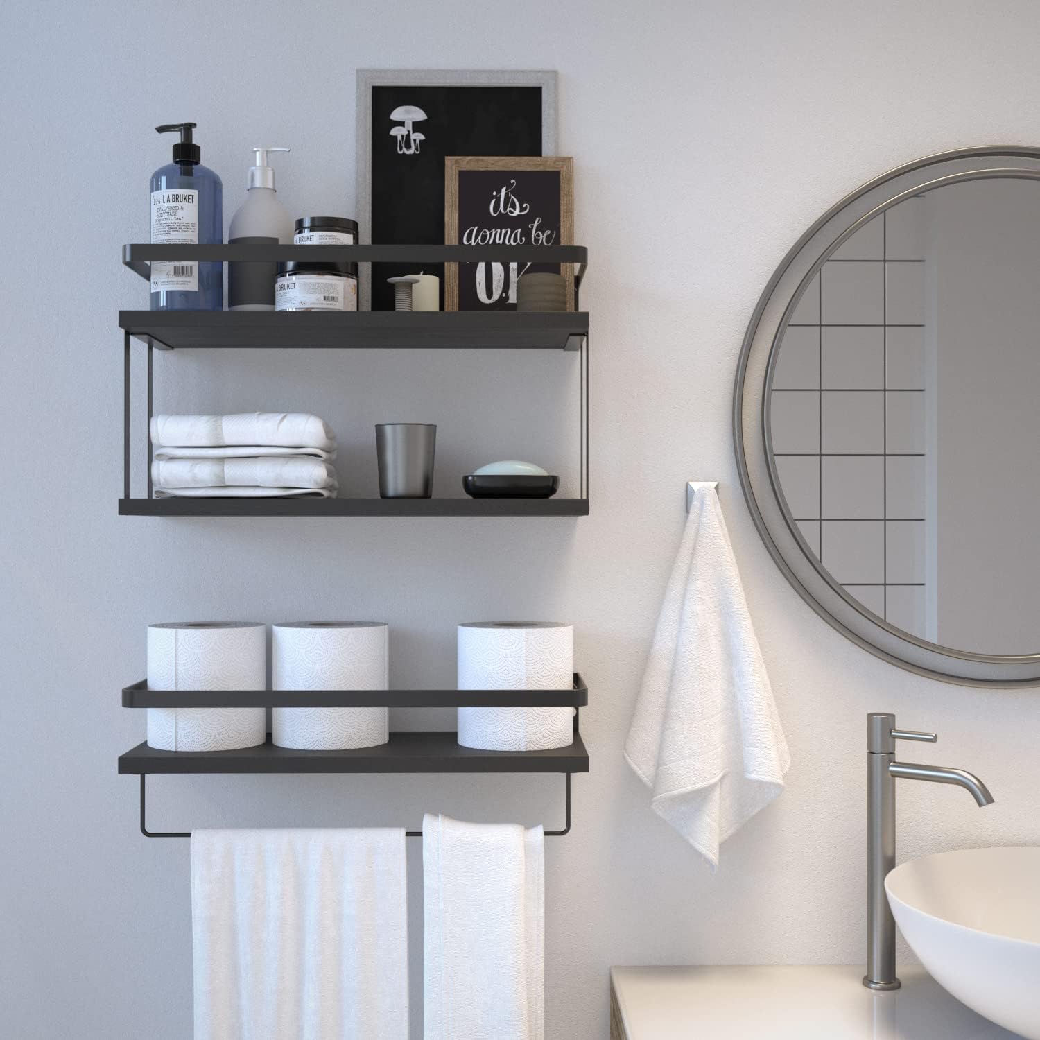 RICHER HOUSE 21 Tier Floating Wall Shelves Set of 2 - Black