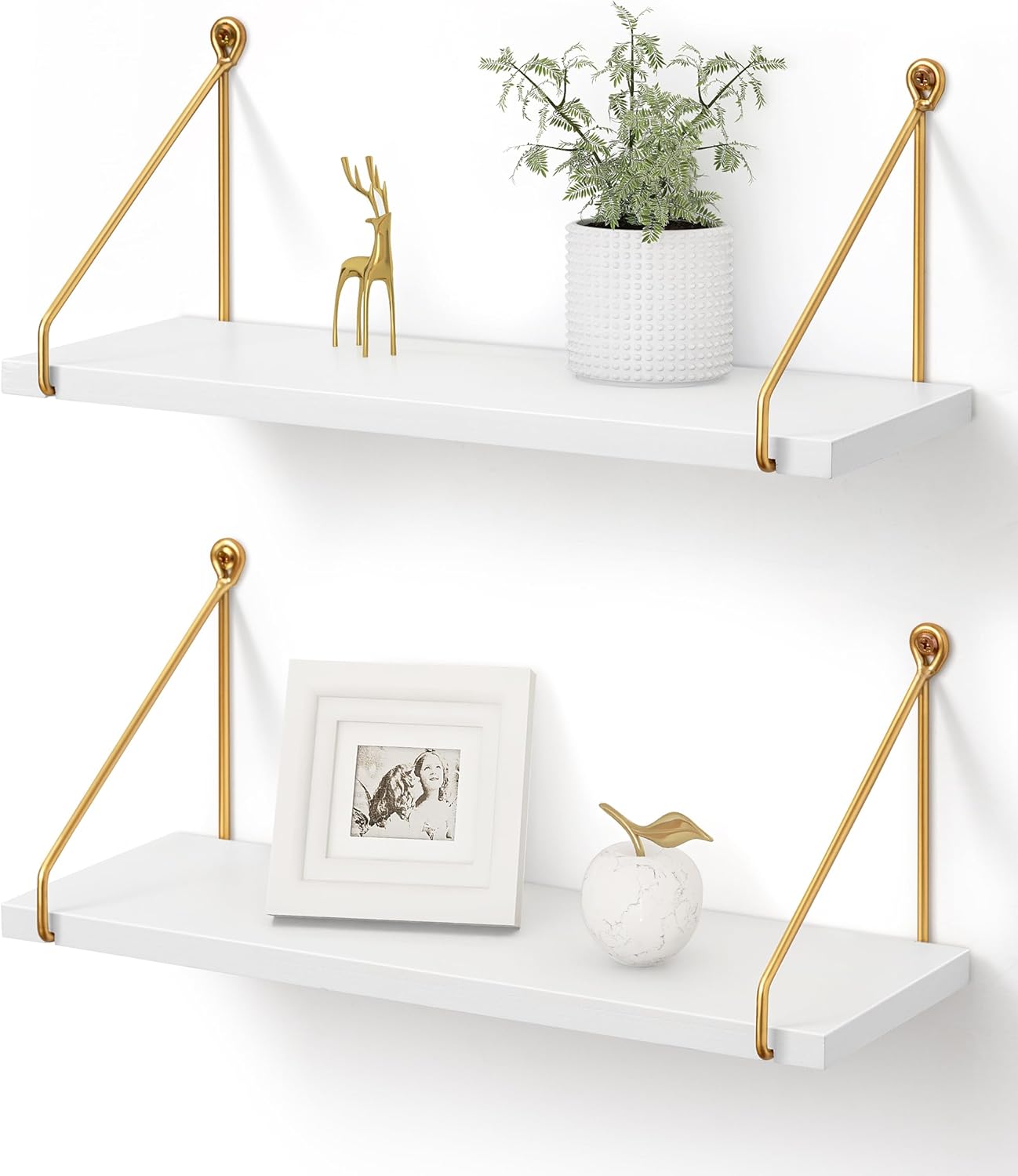 Afuly Floating Shelves Set of 2 Metallic Gold White