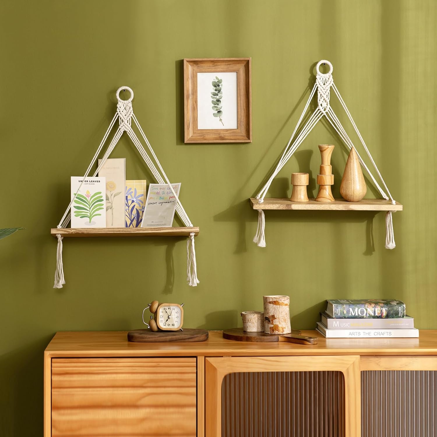 Mkono Macrame Floating Shelf Set of 2 Boho Wall Decor