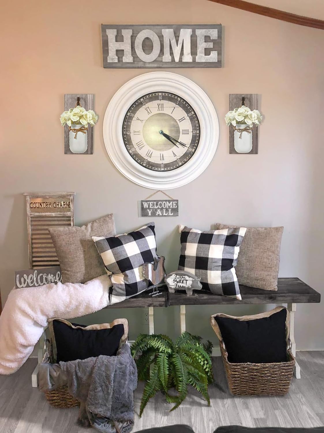 Mkono Rustic Wall Sconces Set of 2 with Mason Jars and Fairy Lights