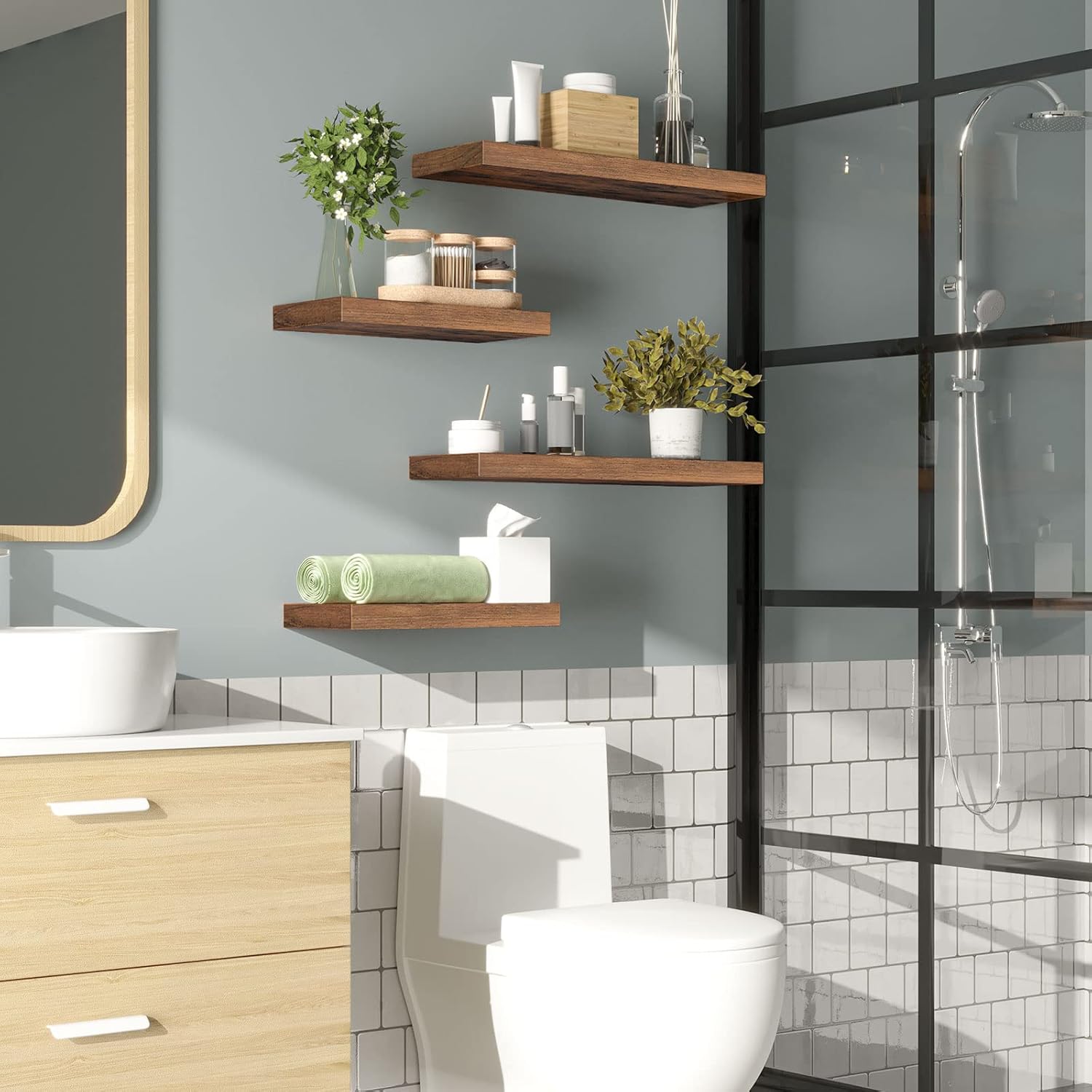 HOOBRO Floating Shelves Set of 2 Rustic Brown