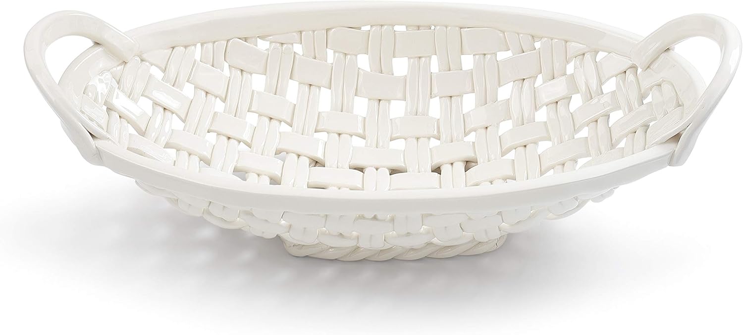 DEMDACO White Bread Basket Ceramic Decorative Bowl With Towel