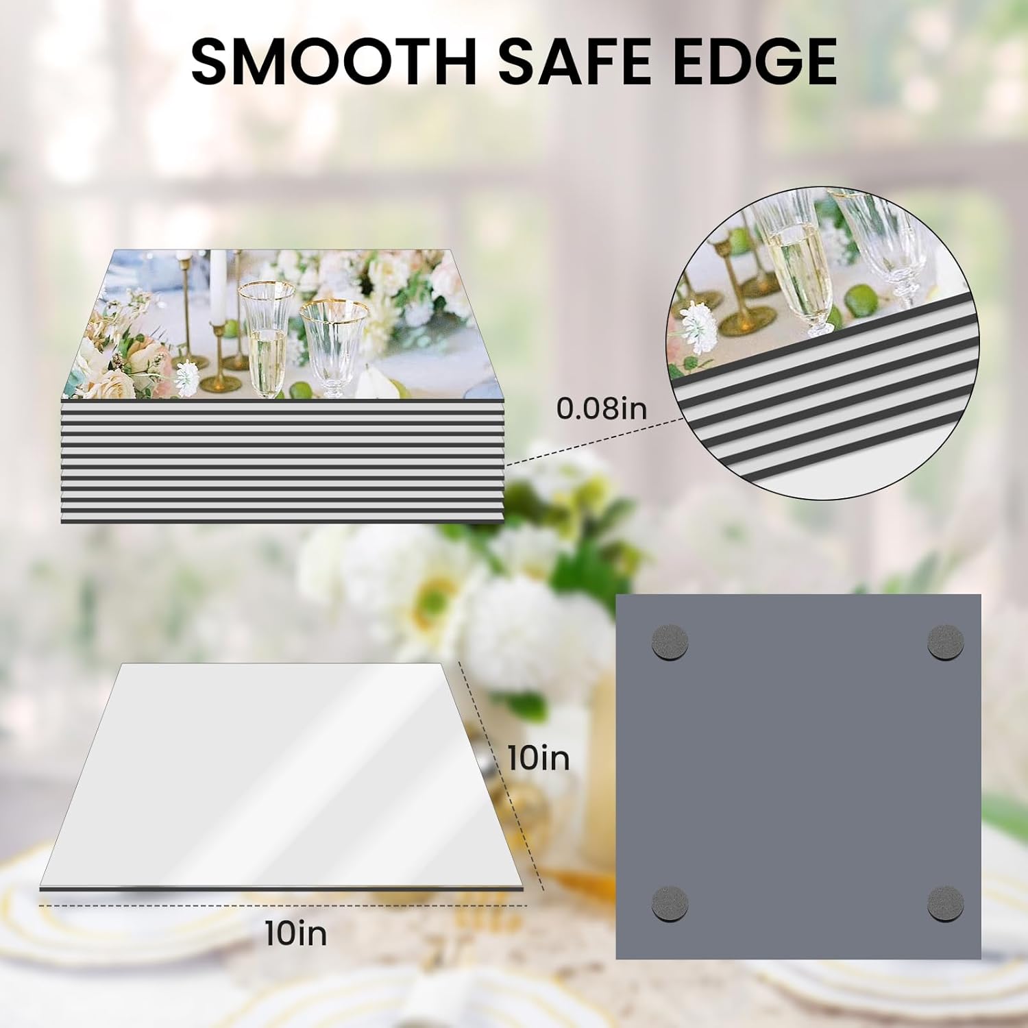 10 Square Mirror Centerpieces 12Pcs Set with Non-Slip Feet