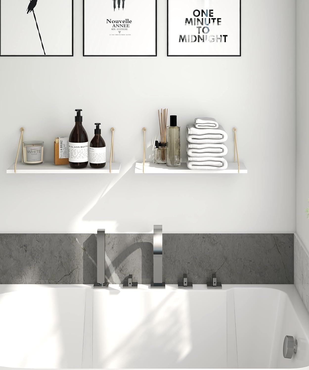 Afuly Floating Shelves Set of 2 Metallic Gold White
