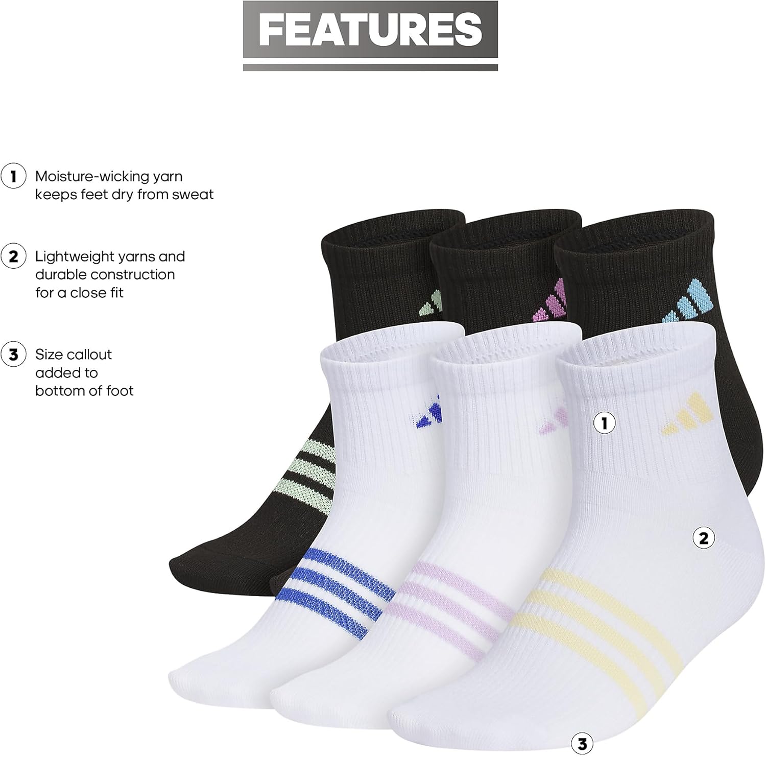 adidas Kids Superlite 30 Athletic Socks 6-Pair
