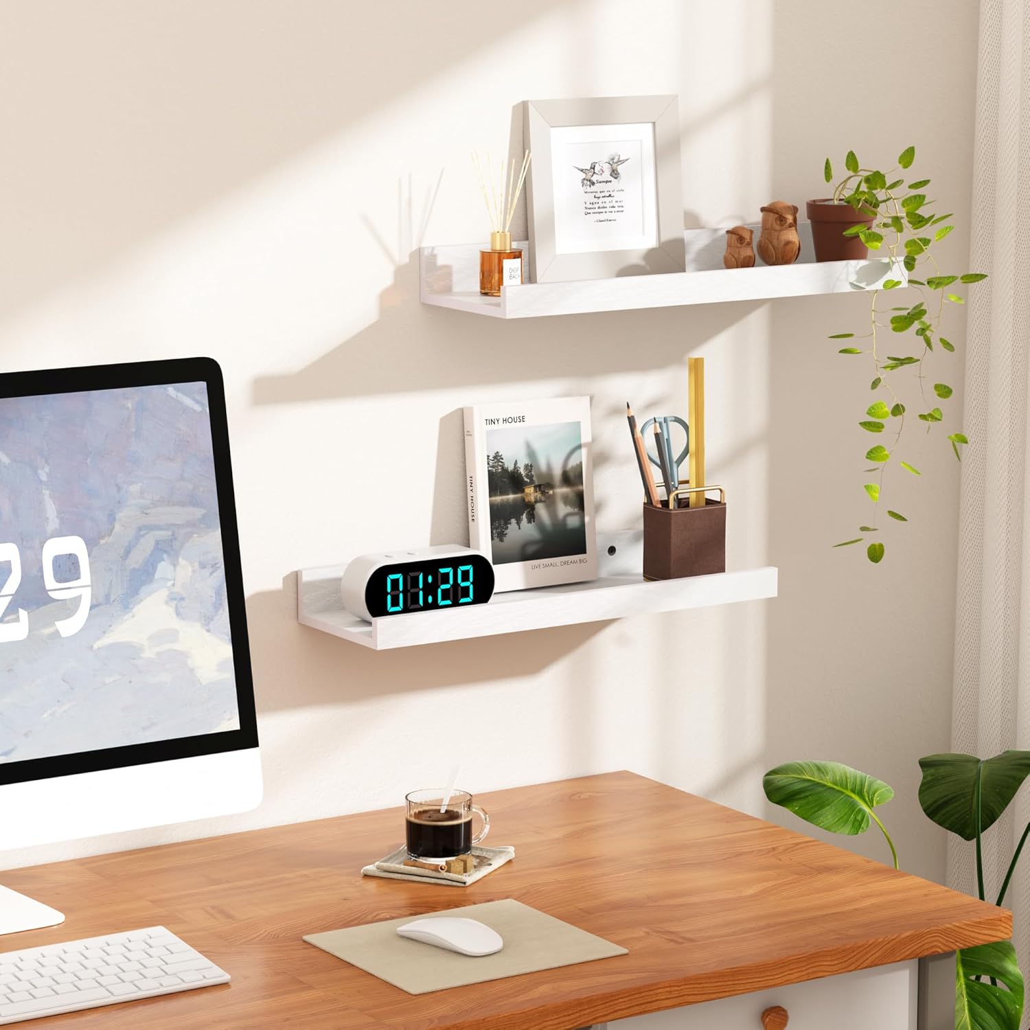 upsimples Floating Shelves Set of 6 White Wall Mounted Decor
