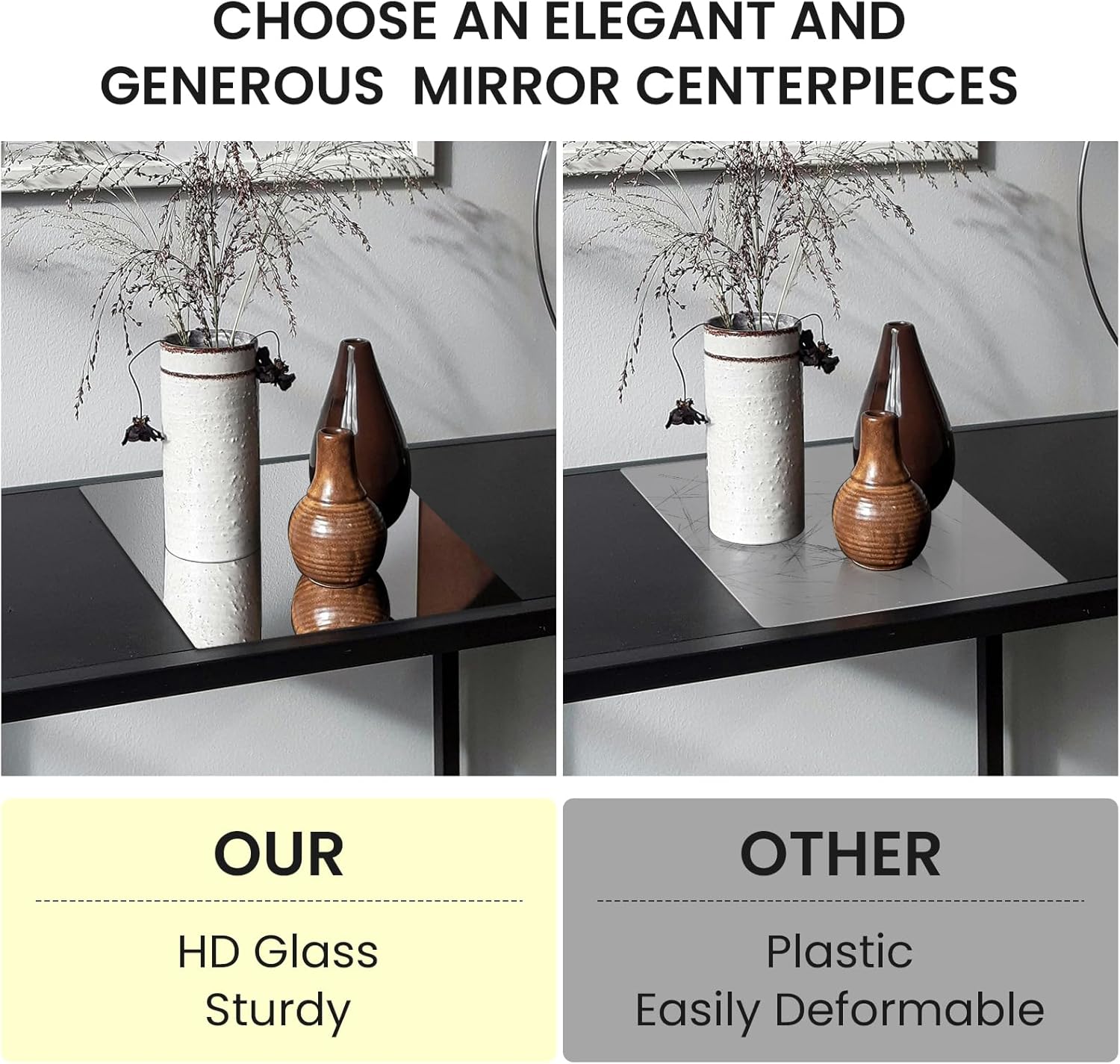 10 Square Mirror Centerpieces 12Pcs Set with Non-Slip Feet