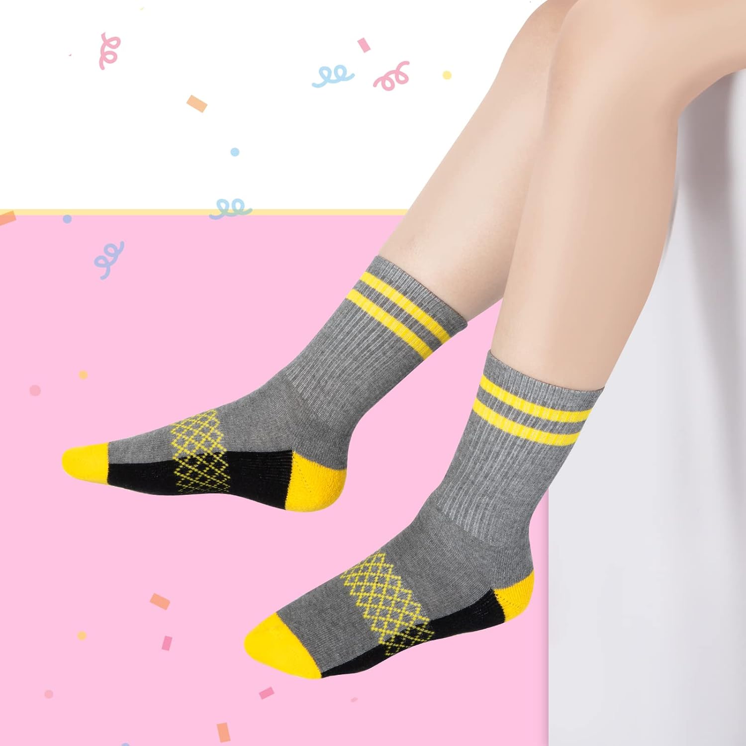 Comfoex Girls 6 Pair Athletic Half Cushioned Calf Socks