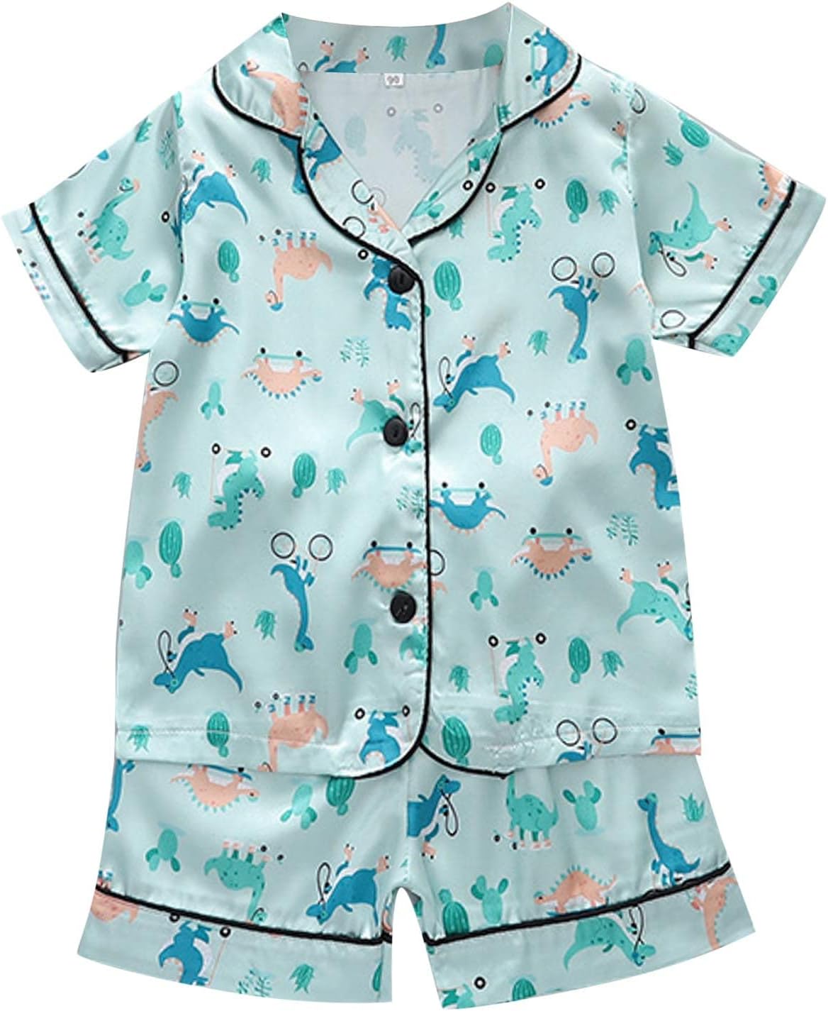 Silky Satin Pajamas Set for Kids 2Pcs Summer Button-Down Sleepwear