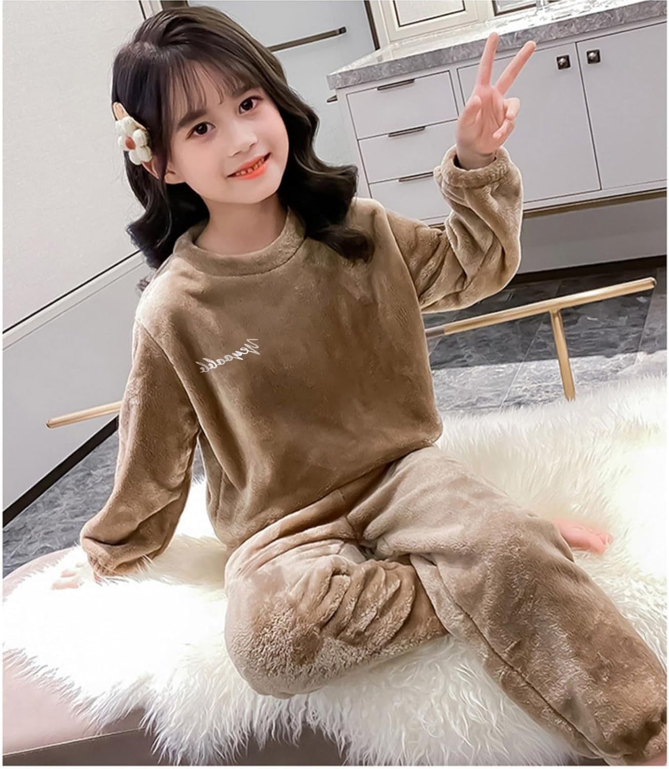 Winter Flannel Sweatshirt and Fuzzy Pants Set for Kids