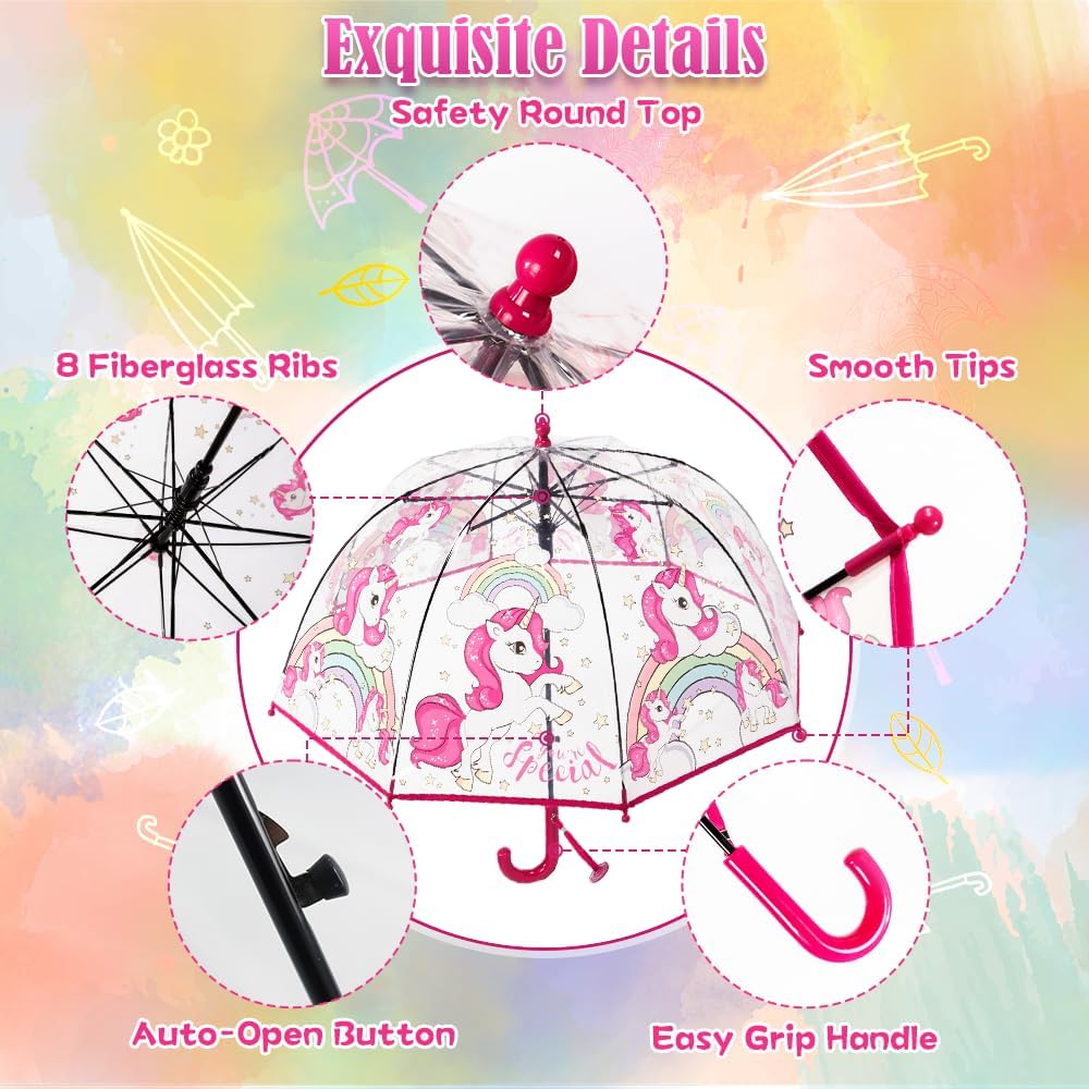 Kids Clear Bubble Umbrella with Pinch-Proof Closure and Auto Open Design