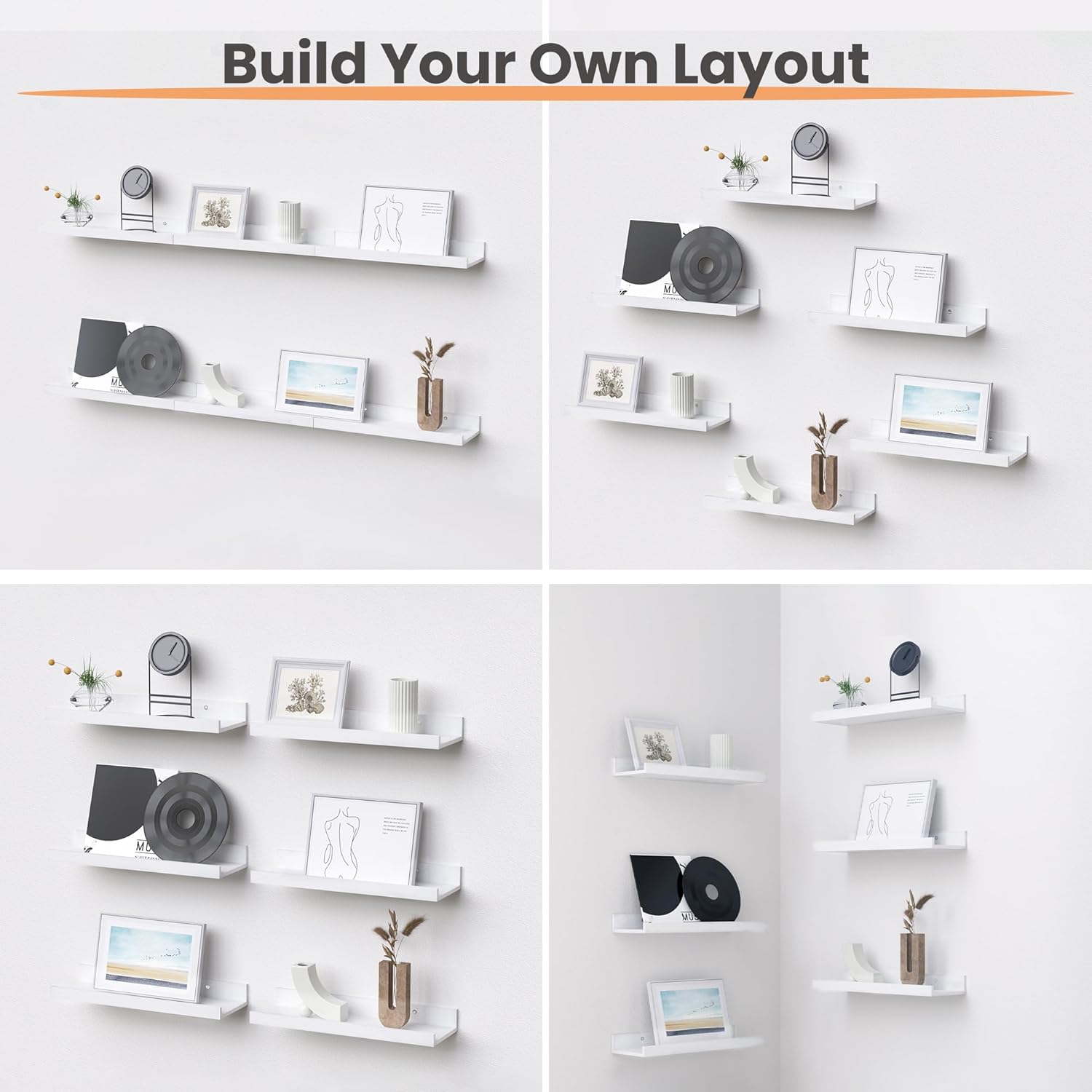 upsimples Floating Shelves Set of 6 White Wall Mounted Decor