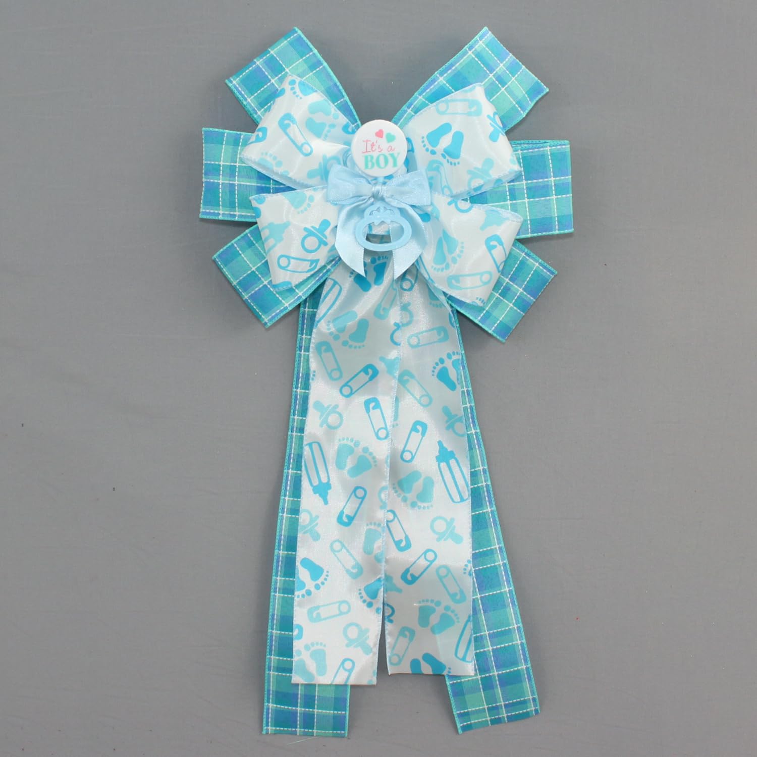Its a Boy Blue Plaid Baby Shower Wreath Bow