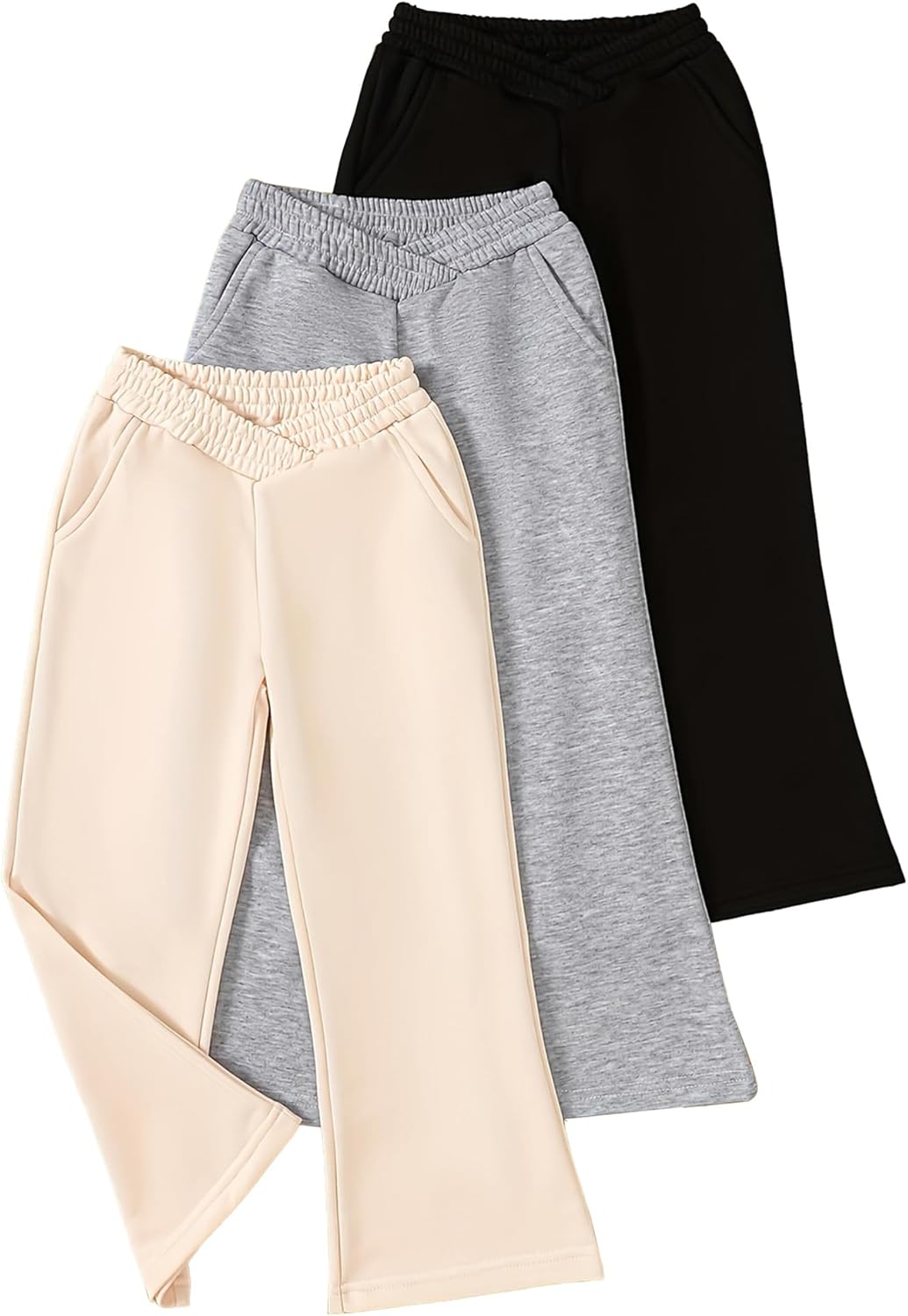 Fdqin Girls 3 Pcs Wide Leg Sweatpants Set