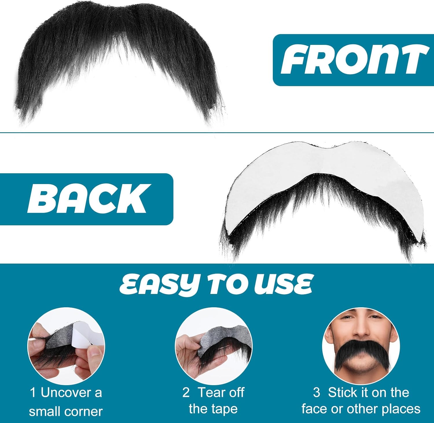 Yolev Fake Mustache Black Beard Adhesive for Adults