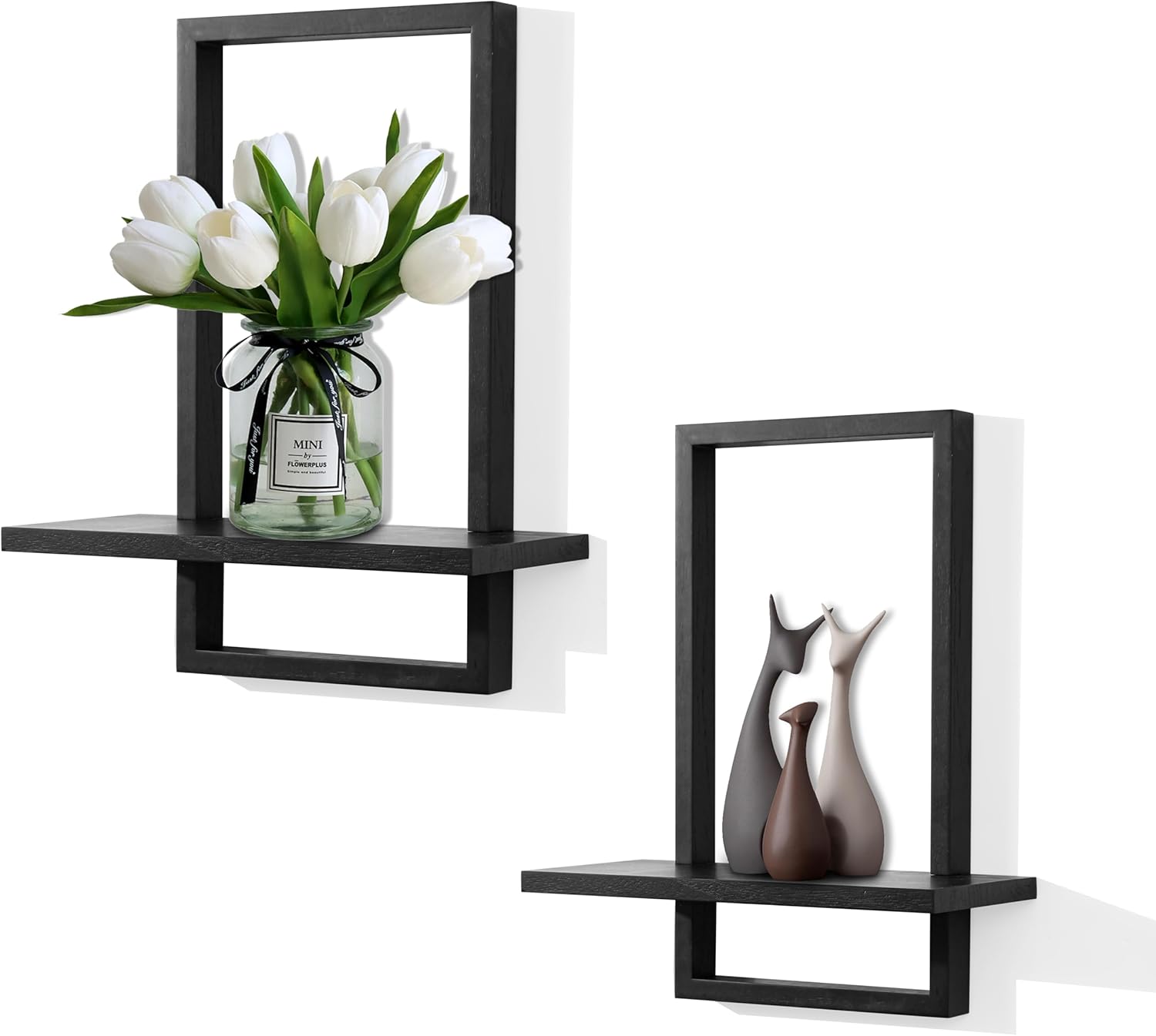 PHOENANCEE Square Floating Shelves Black Set of 2