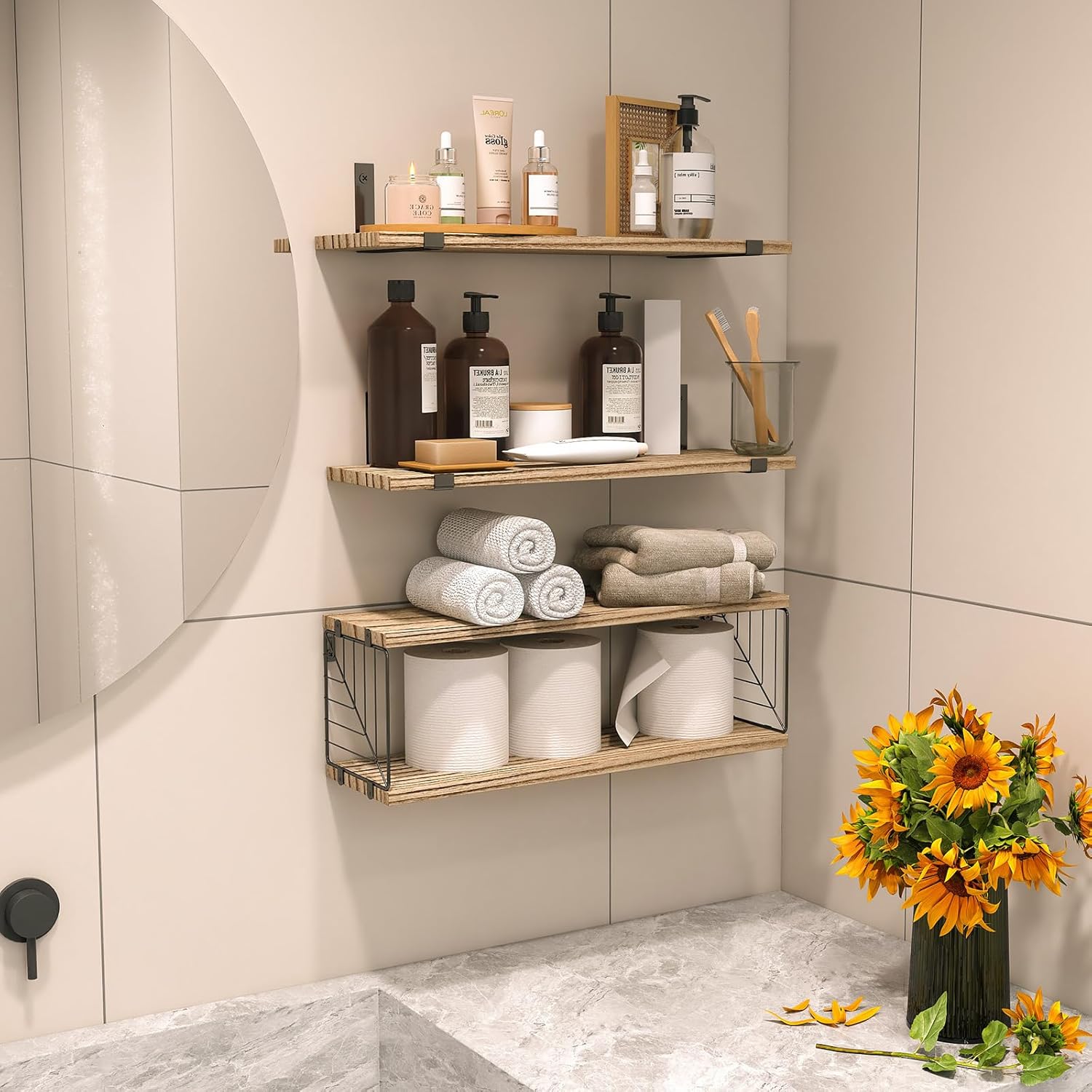 Fixwal 31 Tier Floating Shelves Over Toilet Storage Wood Unit Rustic Brown