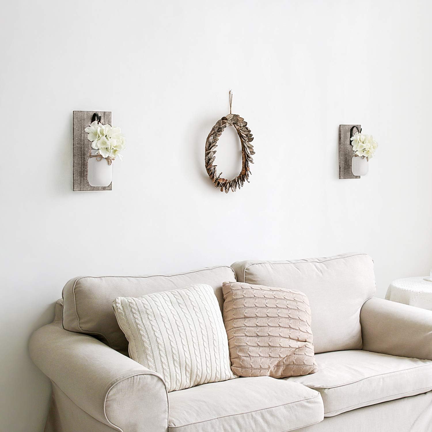 Mkono Rustic Wall Sconces Set of 2 with Mason Jars and Fairy Lights
