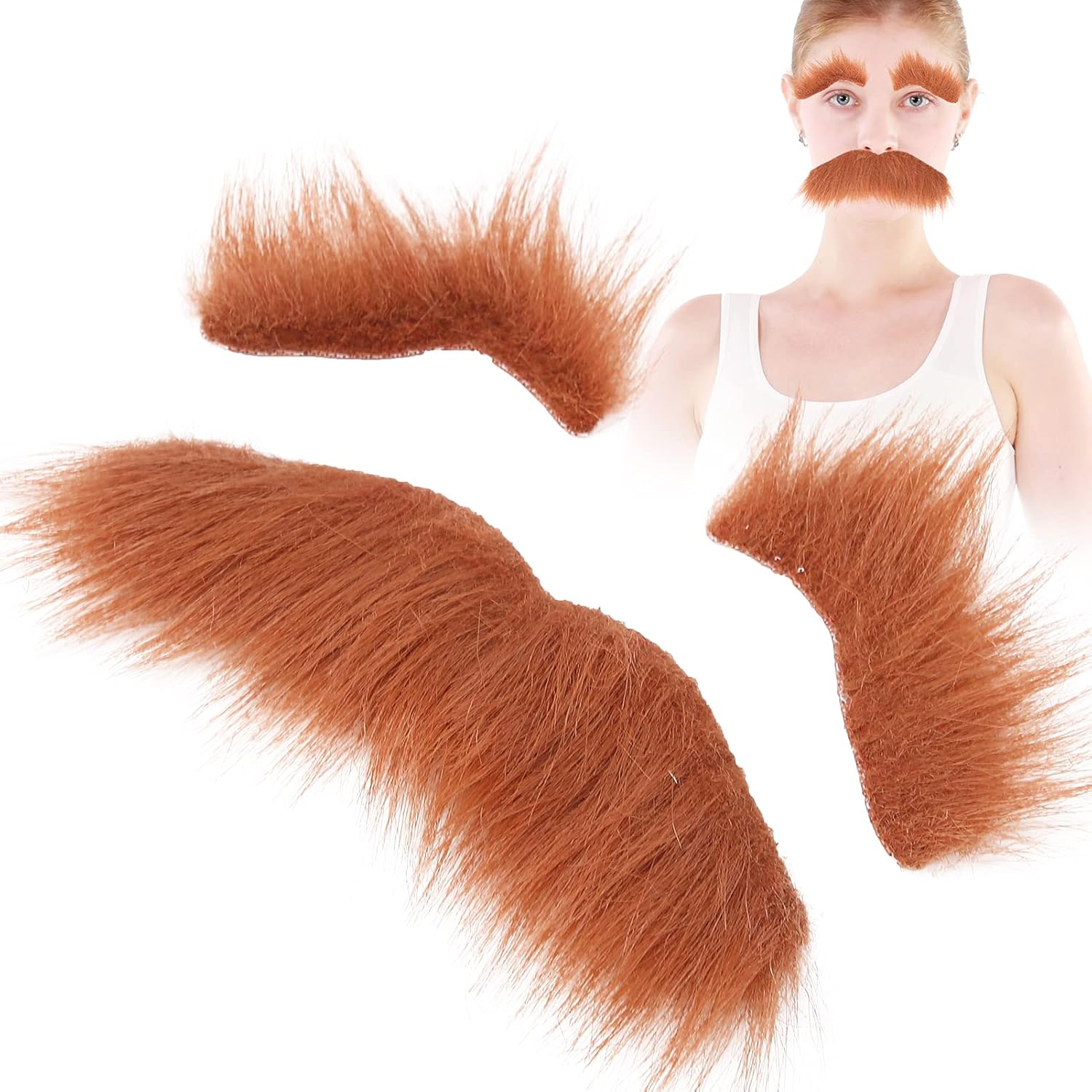 Wnvivi 3pcs Fake Beard Eyebrow Set - Self Adhesive Costume Facial Hair
