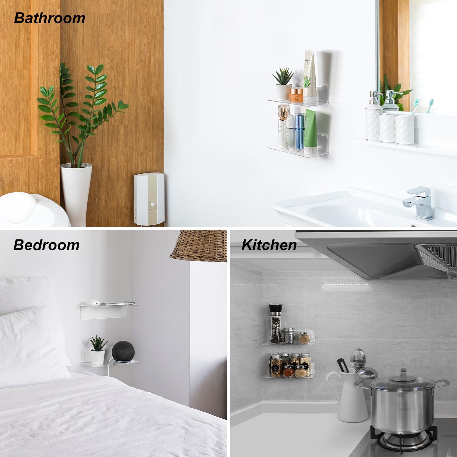 OAPRIRE Clear Floating Shelves Set of 2 - Non-Damaging Stylish Wall Storage