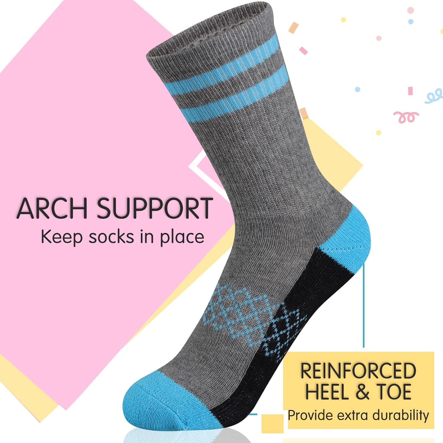 Comfoex Girls 6 Pair Athletic Half Cushioned Calf Socks