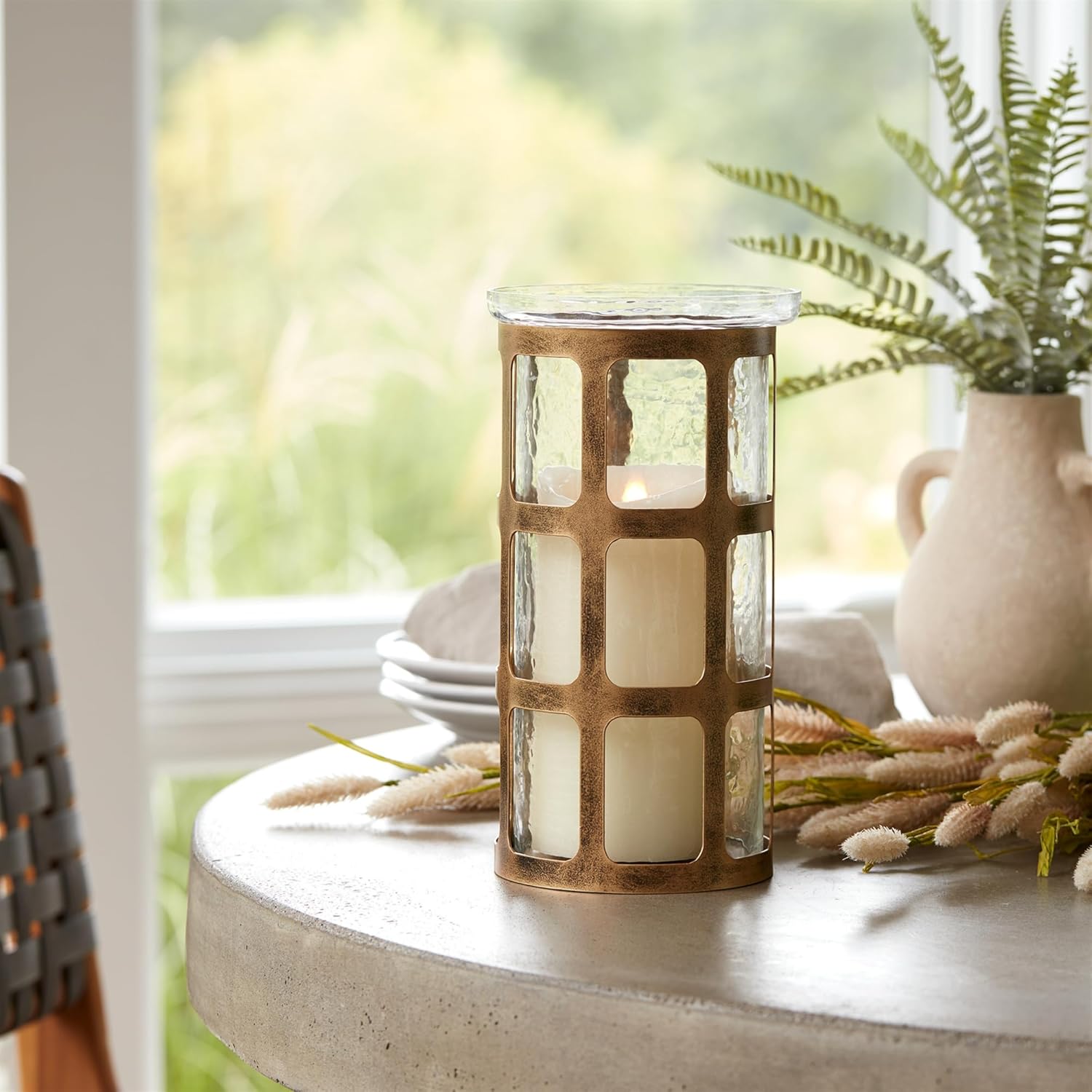 Melrose Wavy Glass Candle Holder with Gold Frame - 10 Inch