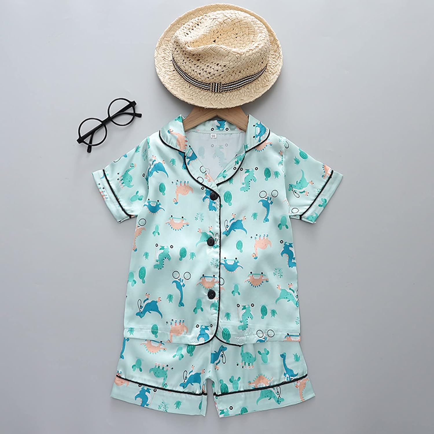 Silky Satin Pajamas Set for Kids 2Pcs Summer Button-Down Sleepwear