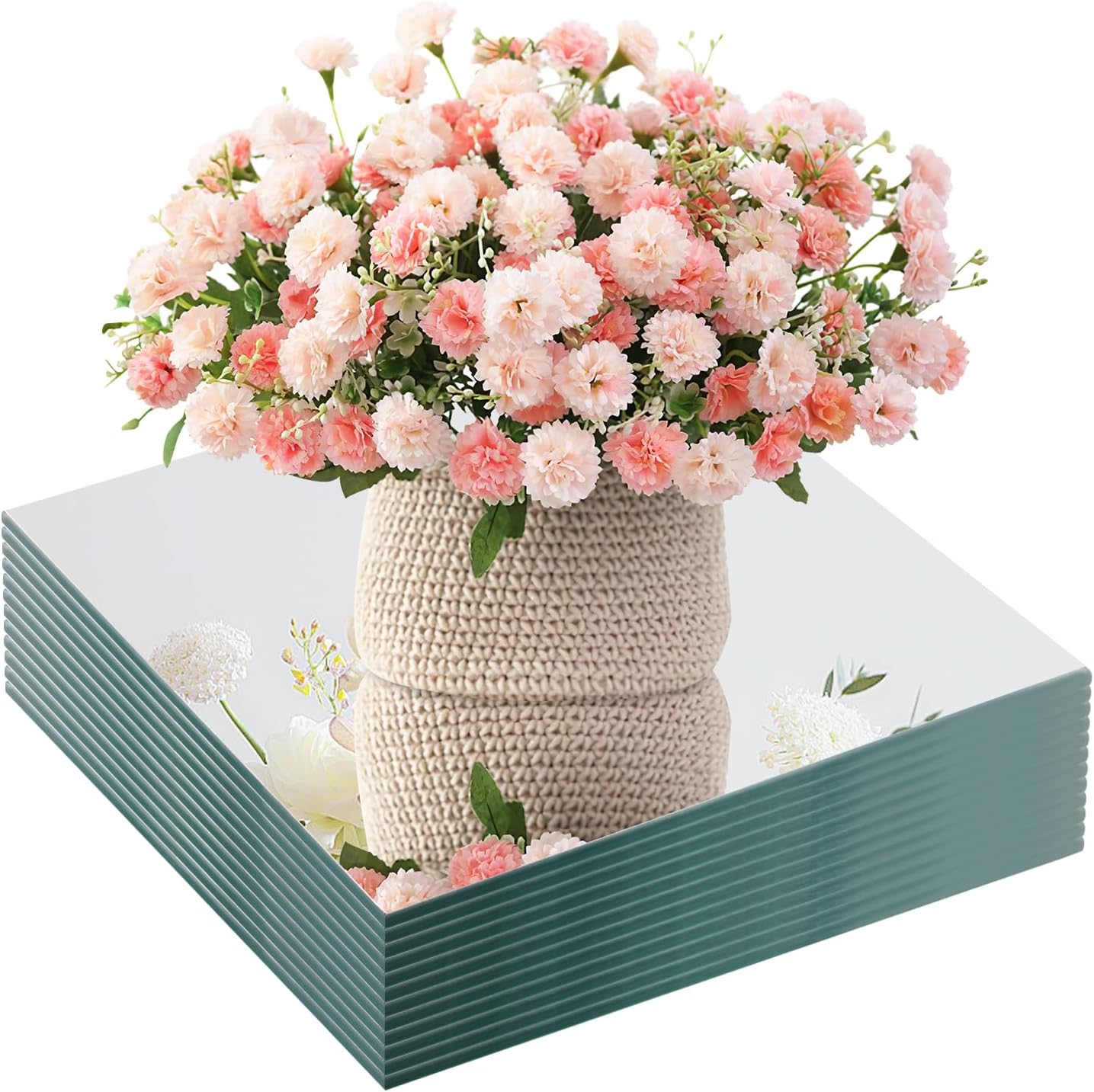 10 Square Mirror Centerpieces 12Pcs Set with Non-Slip Feet