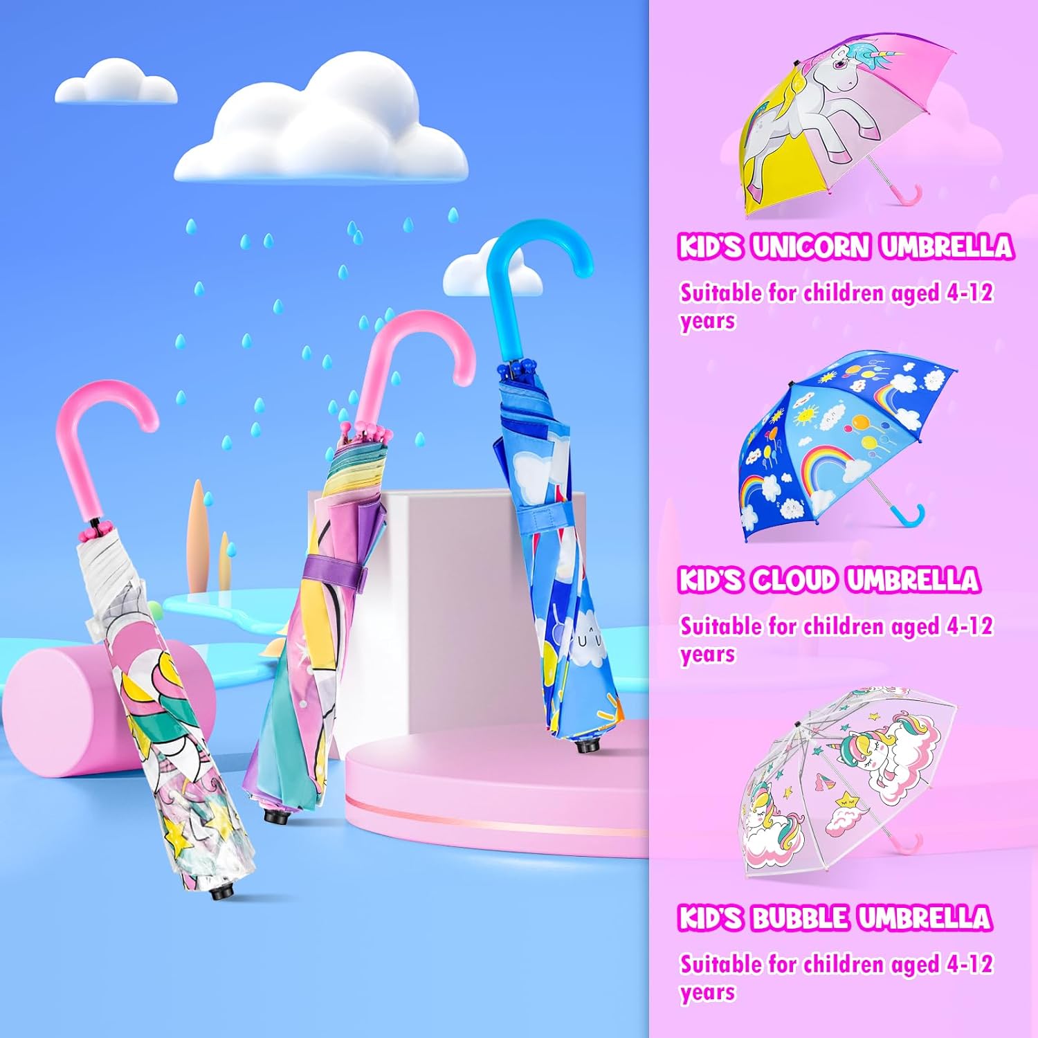 EAONE Kids Umbrella with J Handle and Whistle