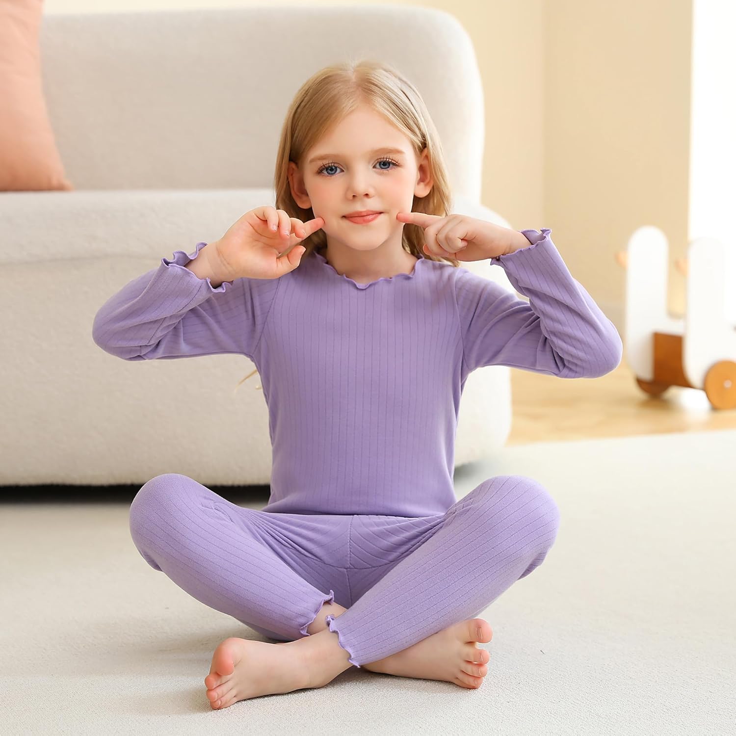 Deuerr Girls Thermal Underwear Set with Ruffle Trim 1