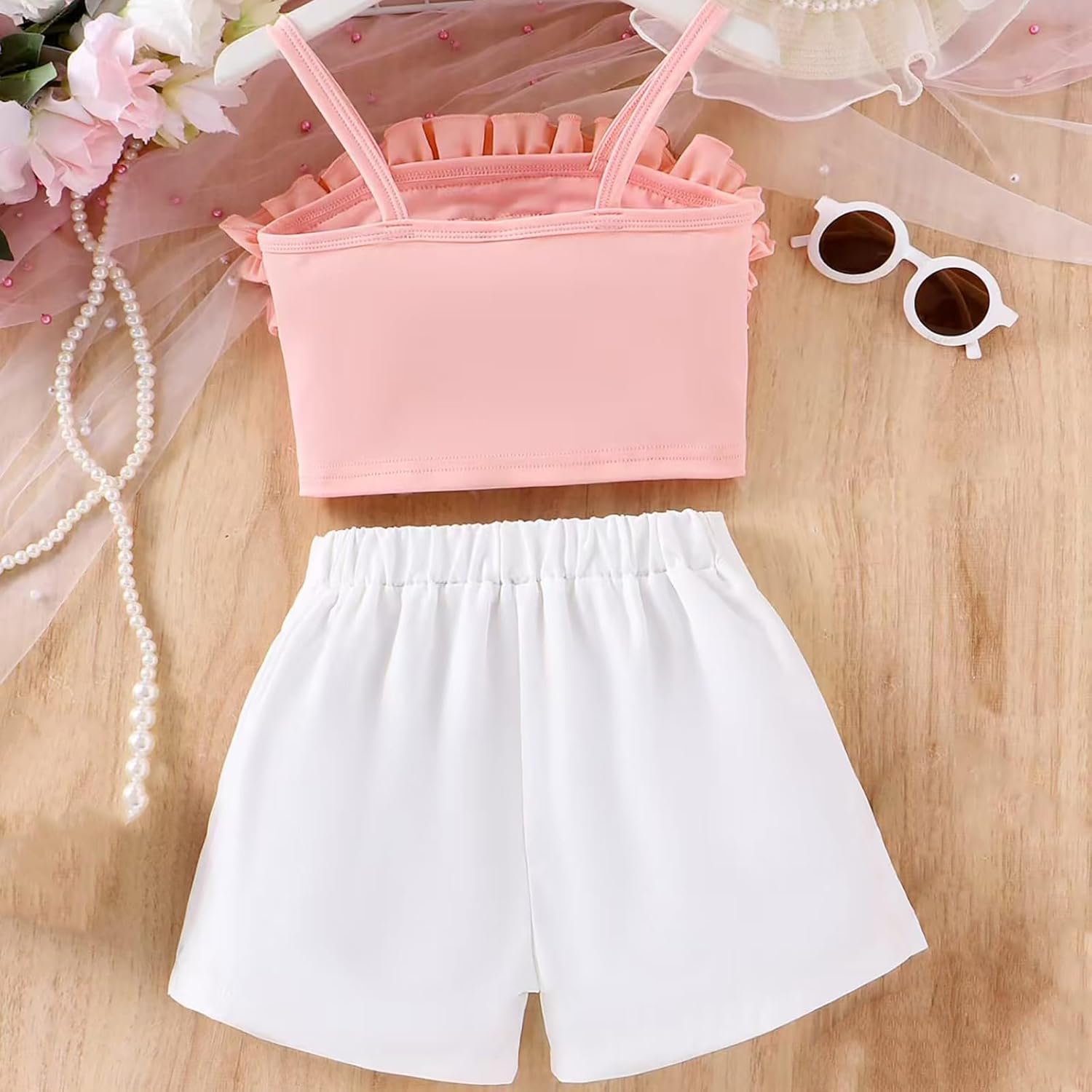 2 Piece Summer Girls Shorts Set with Flowers 1