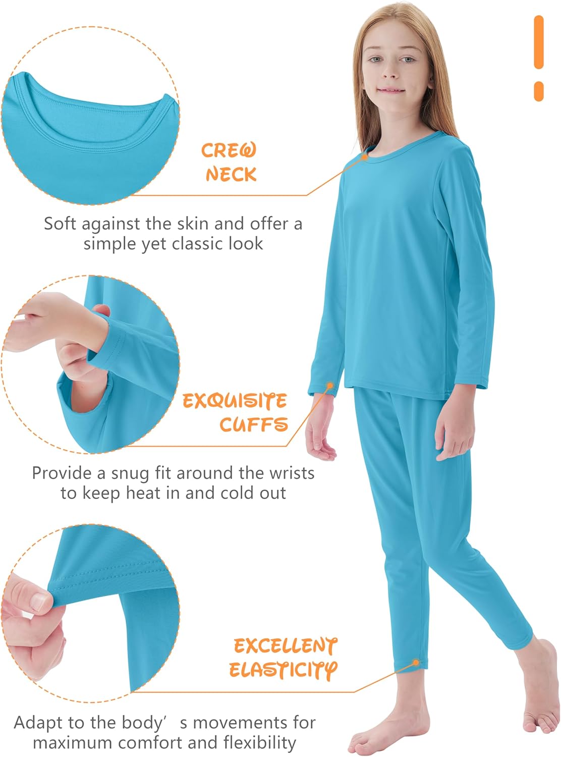 Resinta 3 Girls Thermal Underwear Set Winter Warm Pajamas