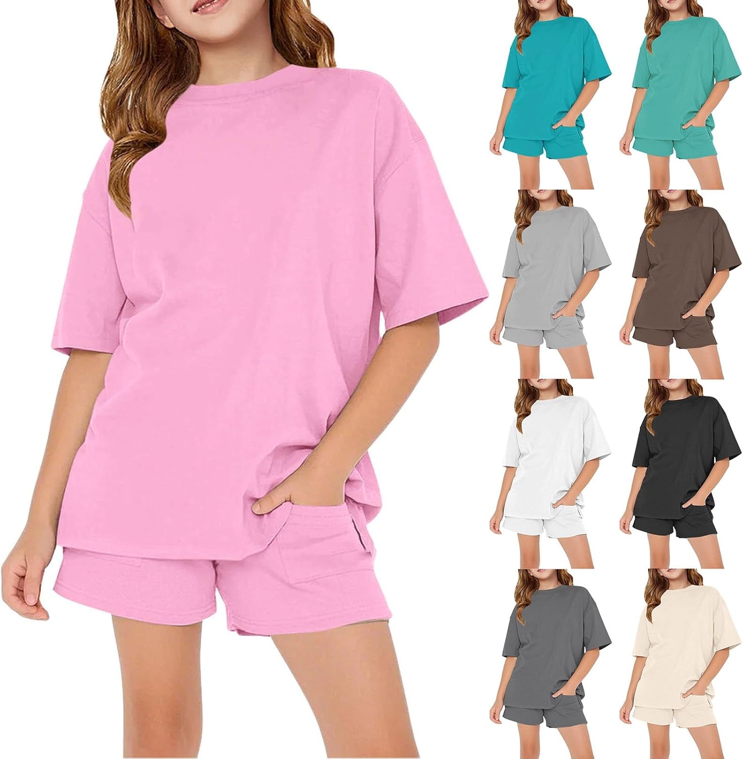 Girls Summer Loose Casual Short Shirts Pants Sets
