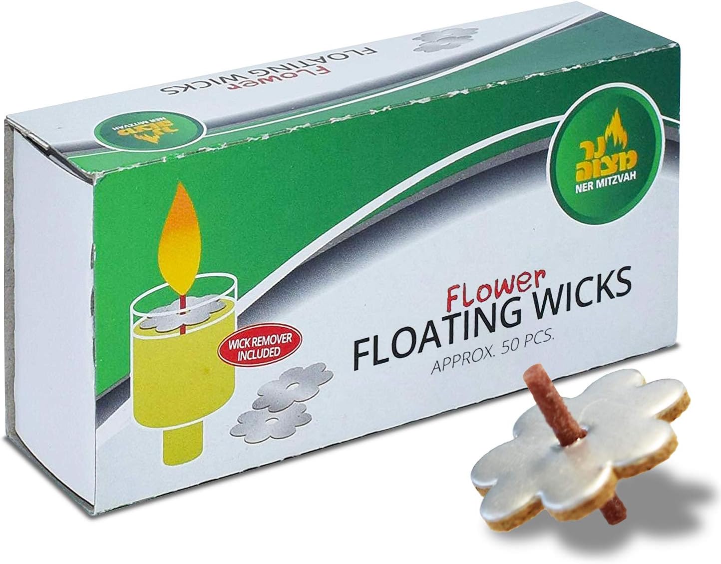 Ner Mitzvah Flower Shaped Floating Wicks - 50 Count