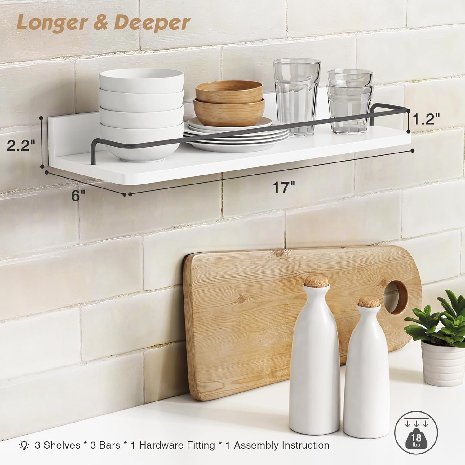 Forbena Floating Shelves Set of 3 Modern Wood Bathroom Storage