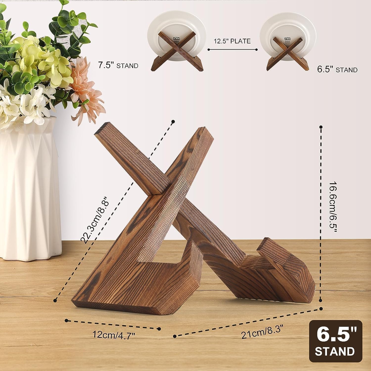 3 Pack Plate Stand Display - 65 Inch Wooden Easel Holder