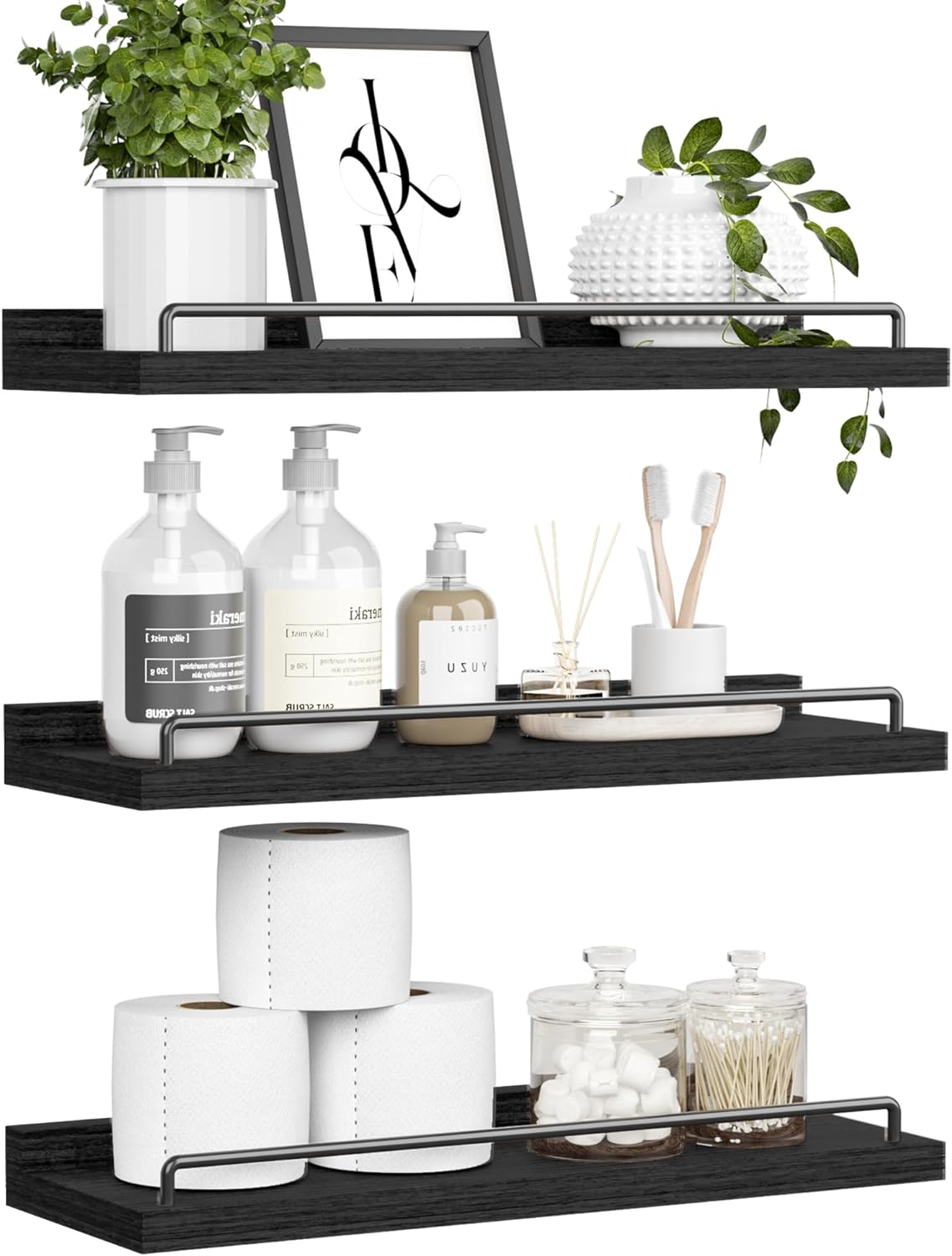 Floating Shelves for Wall Decor Black Set of 3