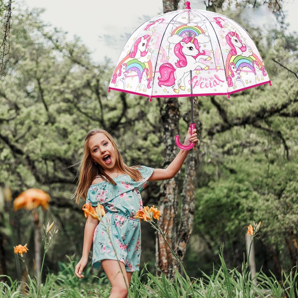 Kids Clear Bubble Umbrella with Pinch-Proof Closure and Auto Open Design