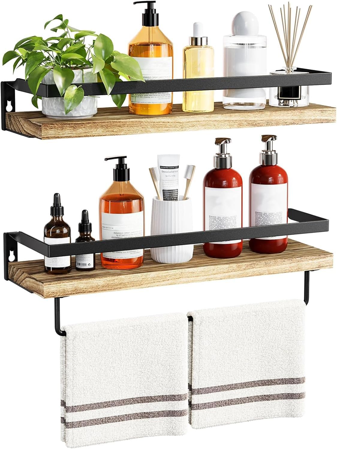 AMADA Bathroom Shelves Set of 2 with Towel Bar