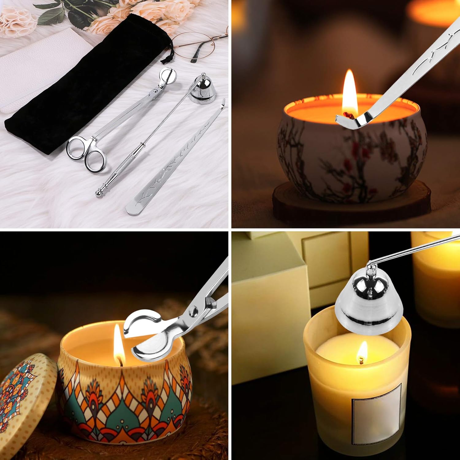 Harapu 3 in 1 Candle Accessory Set - Silver Stainless Steel