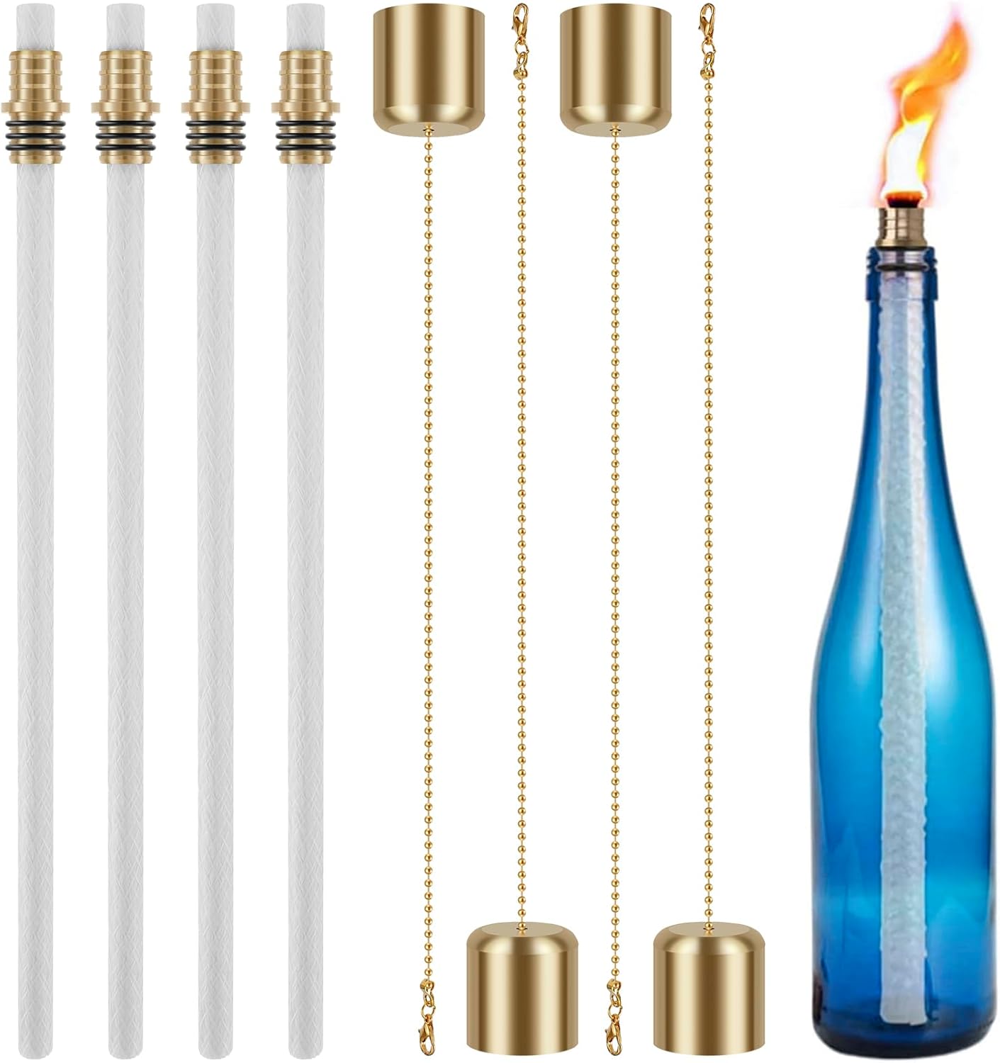 4Pack Wine Bottle Torch Kit with Brass Holders and Wicks