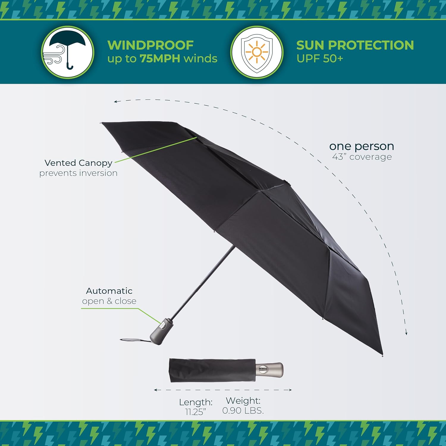 Totes Mens and Womens Ultimate Folding Umbrella with Auto Open Close