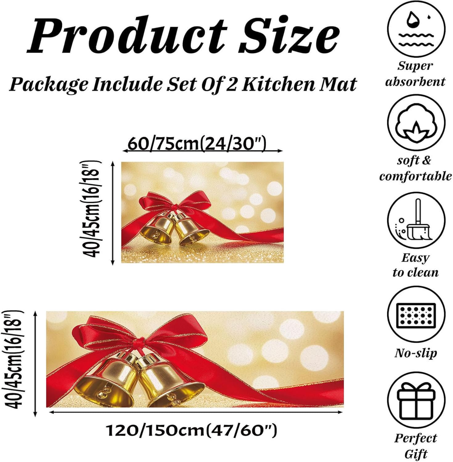 JRZEOCI Kitchen Mat Set 2PCS Waterproof Non-Slip 1