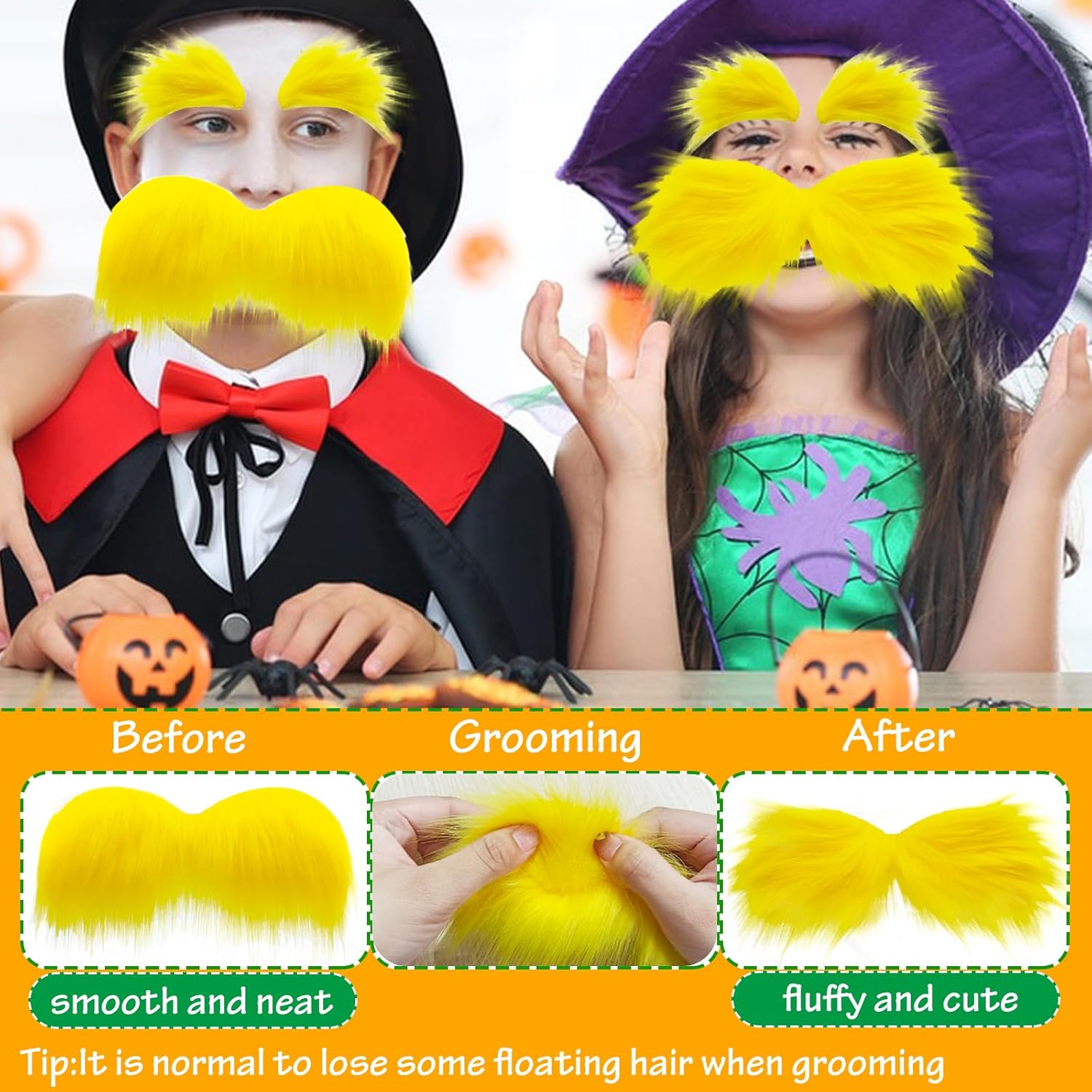 2 Sets Faux Yellow Mustache Eyebrows Halloween Costume Accessories