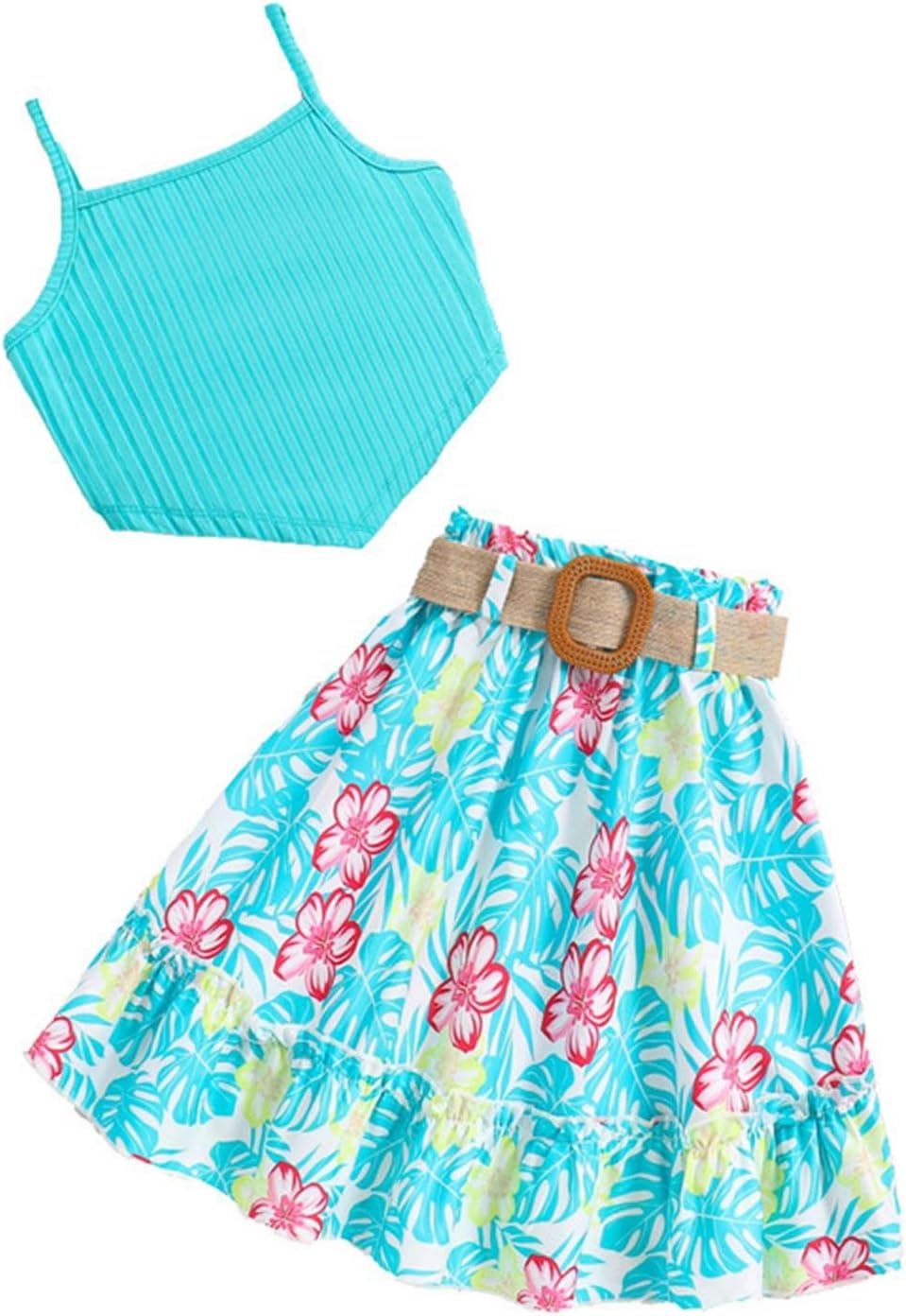 2024 Summer Girls Clothing Half Skirt Top Printed Set
